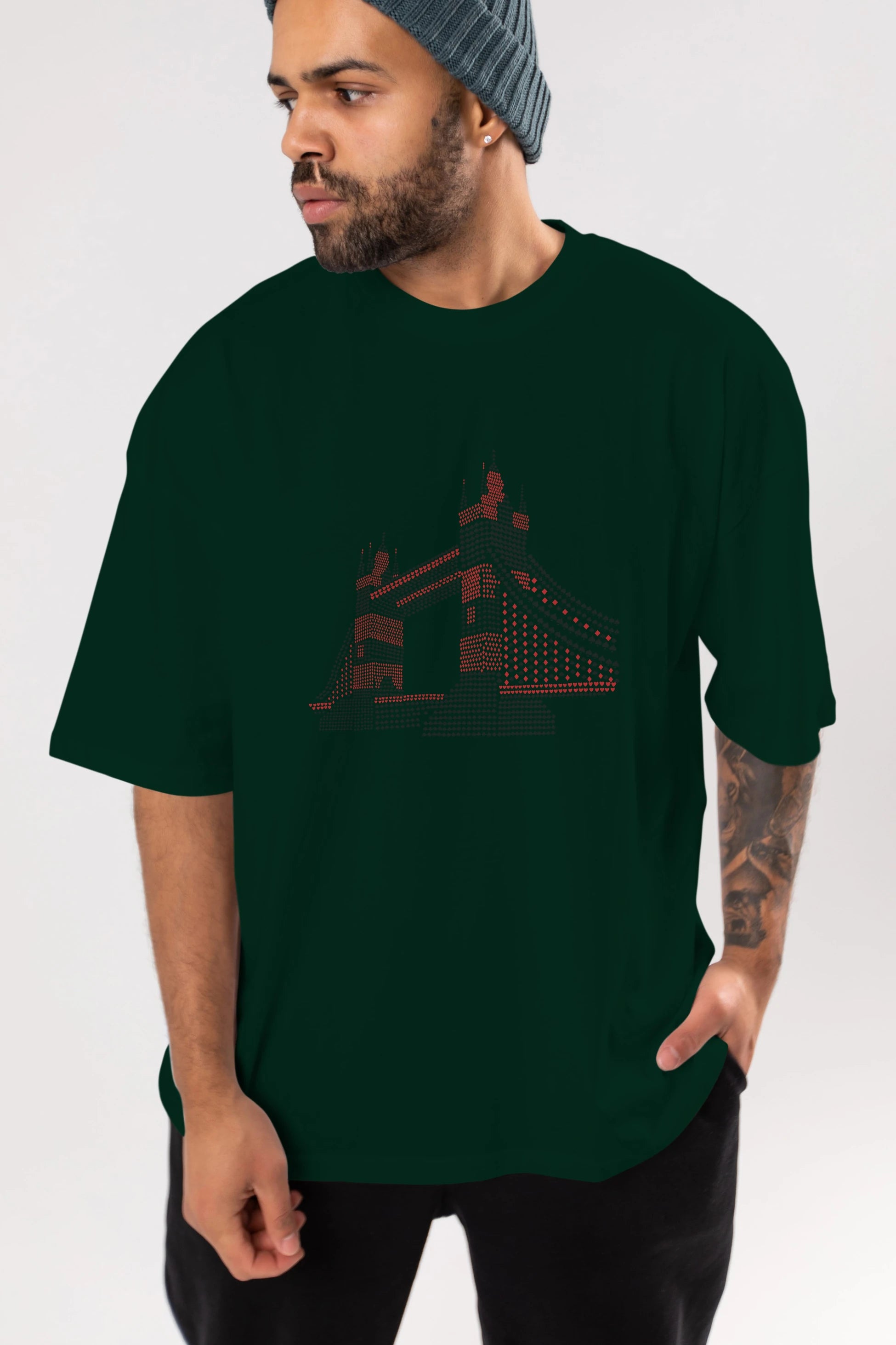 The Bridge Ön Baskılı Oversize t-shirt %100 pamuk Erkek Kadın Unisex