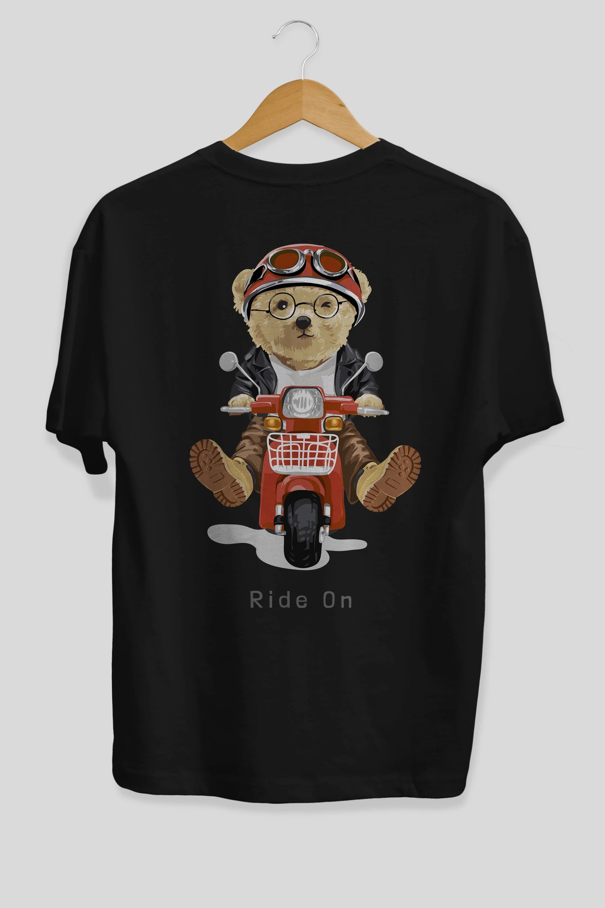 Teddy Bear Ride On Arka Baskılı Oversize t-shirt Erkek Kadın Unisex %100 Pamuk