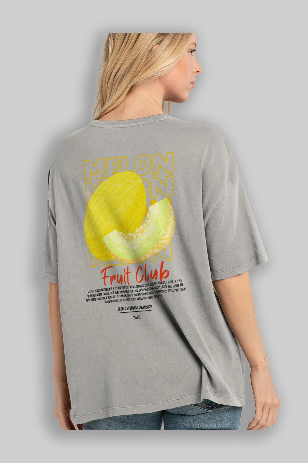 Melon Arka Baskılı Oversize t-shirt Erkek Kadın Pamuk Bisiklet Yaka tişort