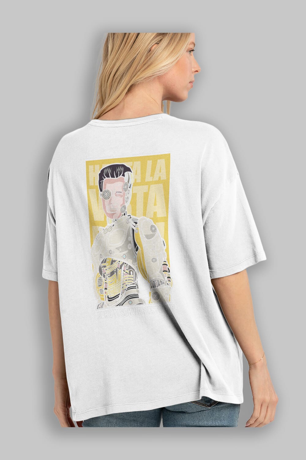 Arnold Robot Human Arka Baskılı Oversize t-shirt Erkek Kadın Unisex %100 Pamuk tişort