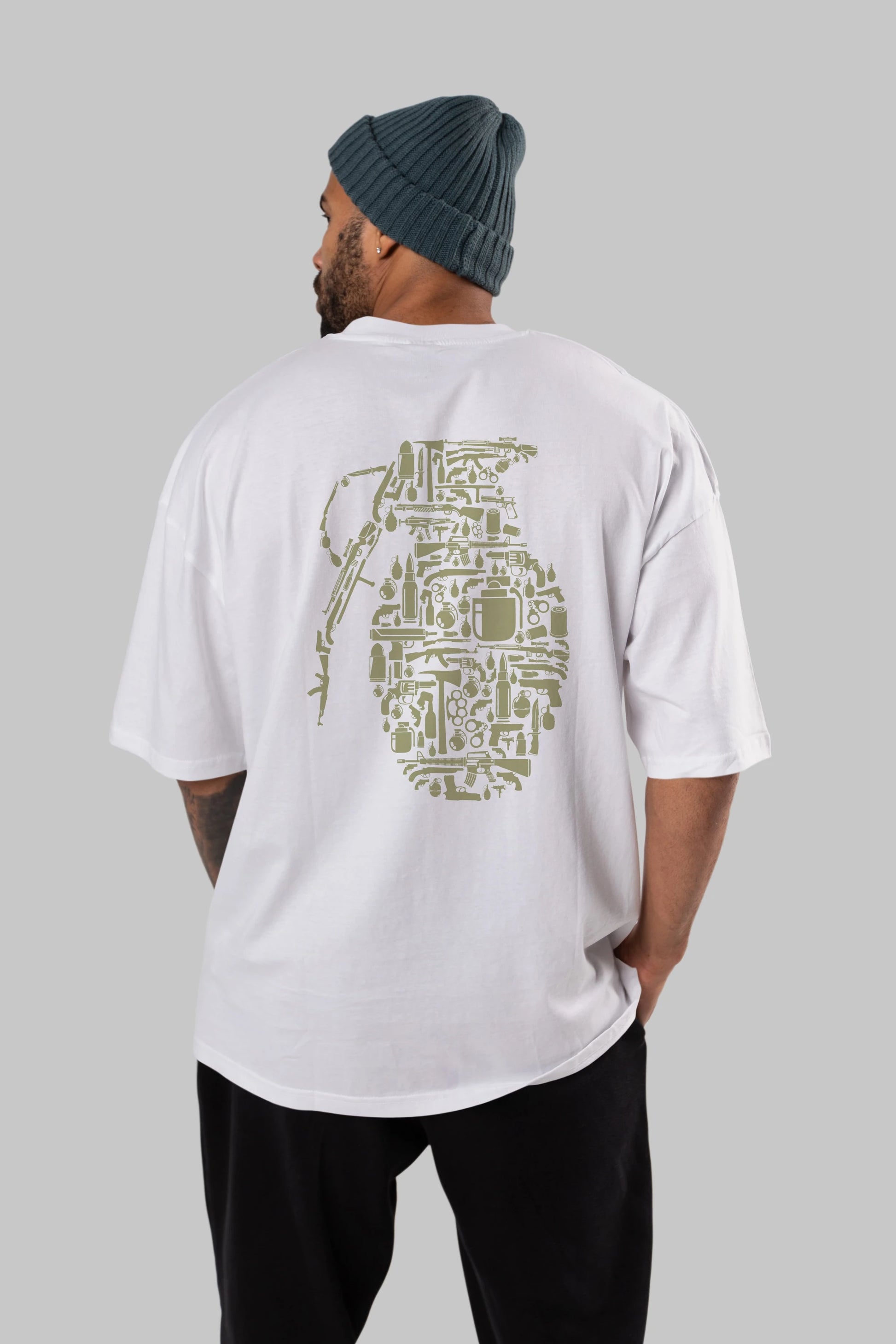 Grenade Arka Baskılı Oversize t-shirt %100 pamuk Erkek Kadın Unisex