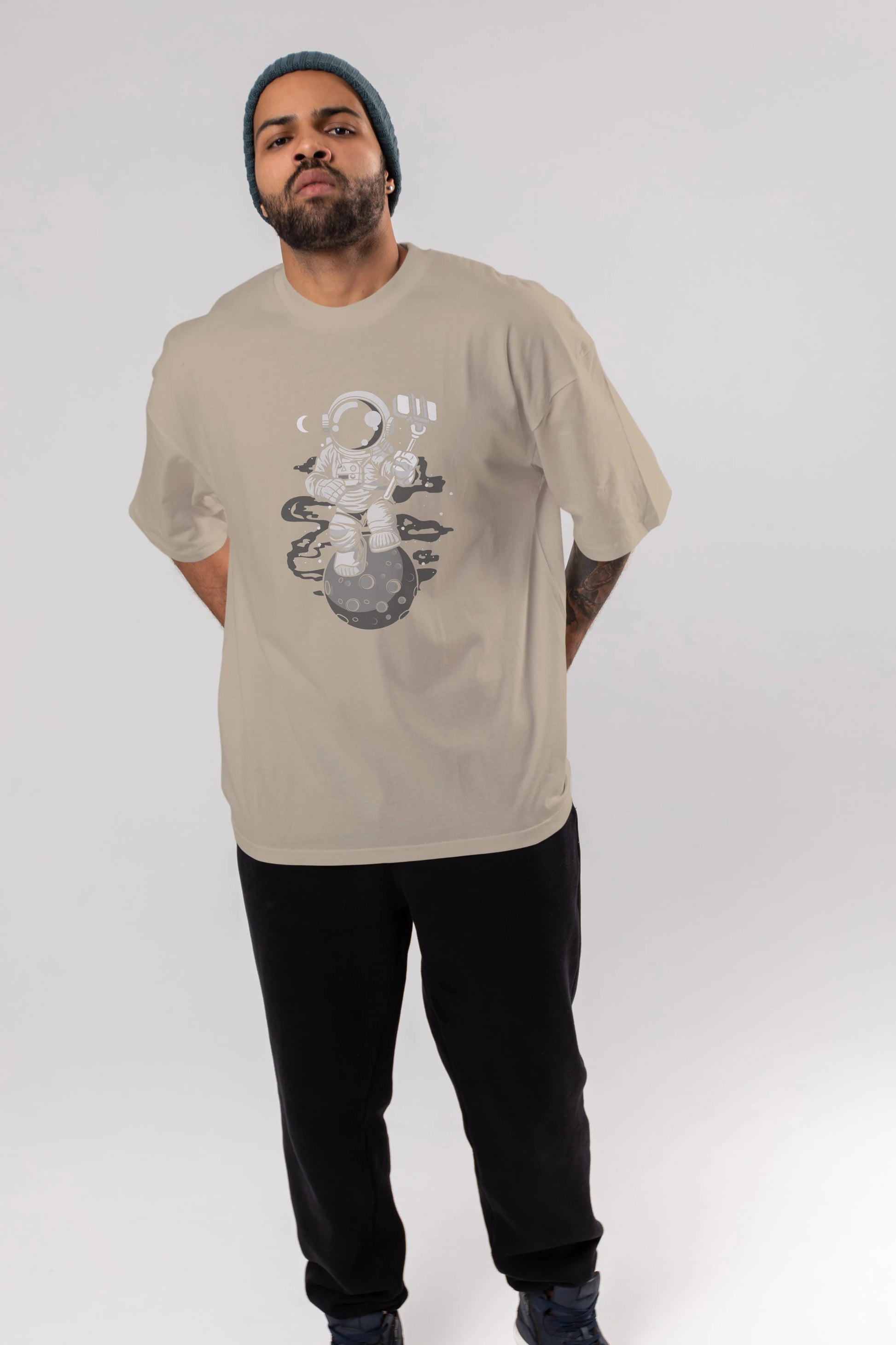 Astronaut Selfie Ön Baskılı Oversize t-shirt Erkek Kadın Unisex