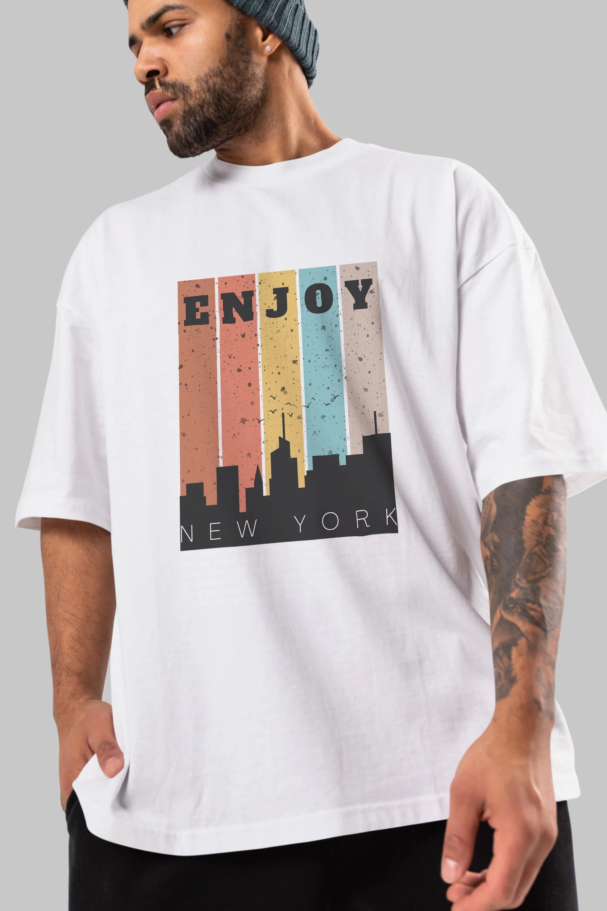 Enjoy New York Yazılı Ön Baskılı Oversize t-shirt Erkek Kadın Unisex