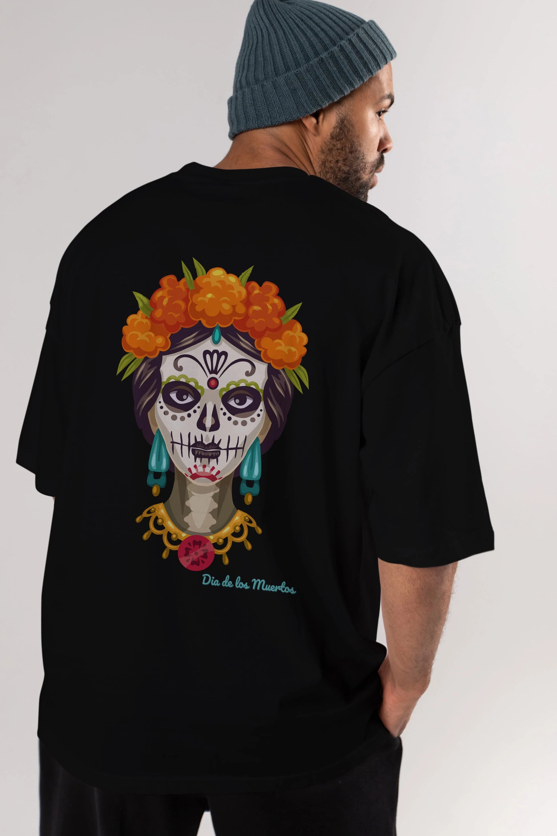 Dia de los Muertos 2 Arka Baskılı Oversize t-shirt Erkek Kadın Unisex