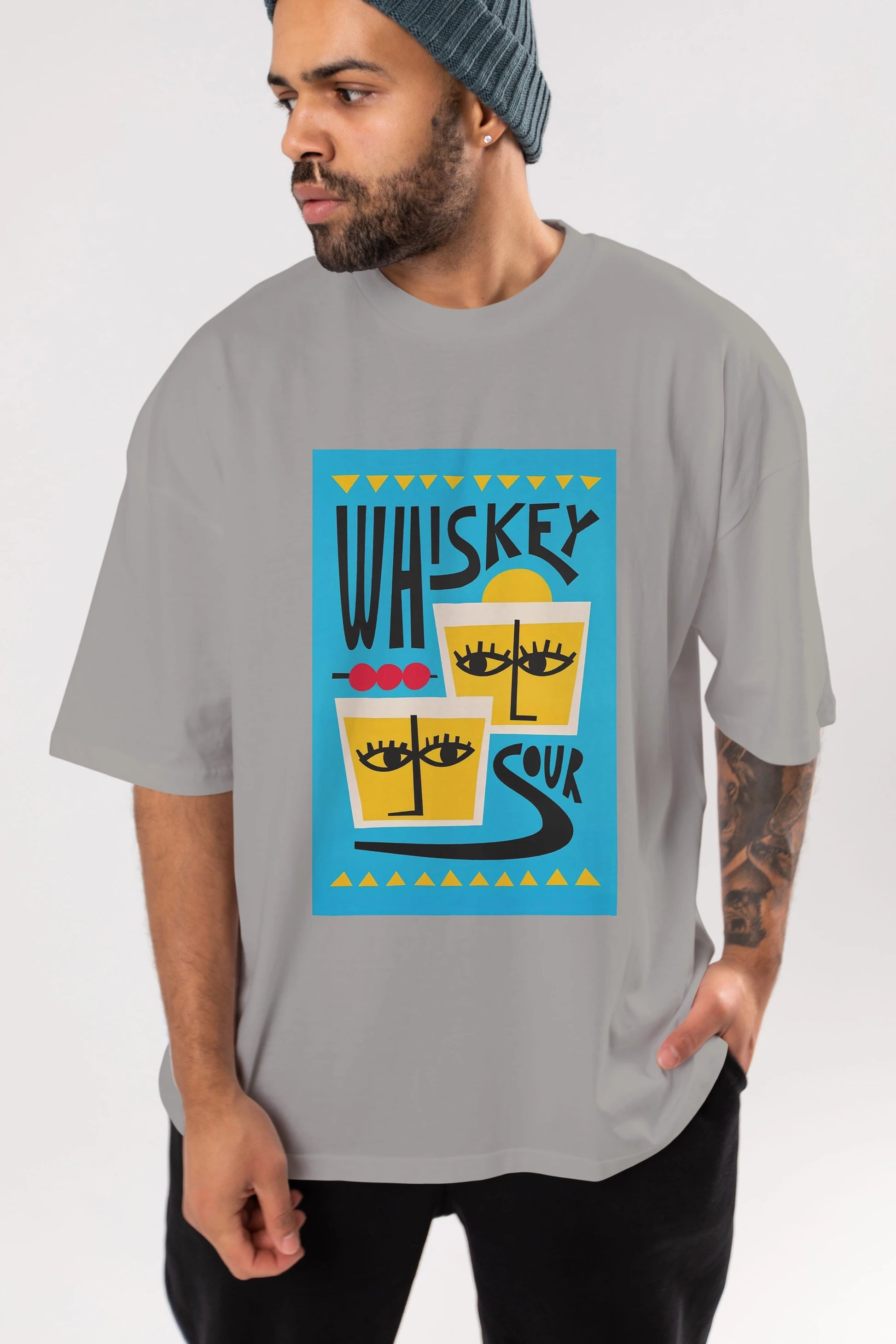 Whiskey Sour 2 Ön Baskılı Oversize t-shirt Erkek Kadın Unisex %100 Pamuk Bisiklet Yaka tişort