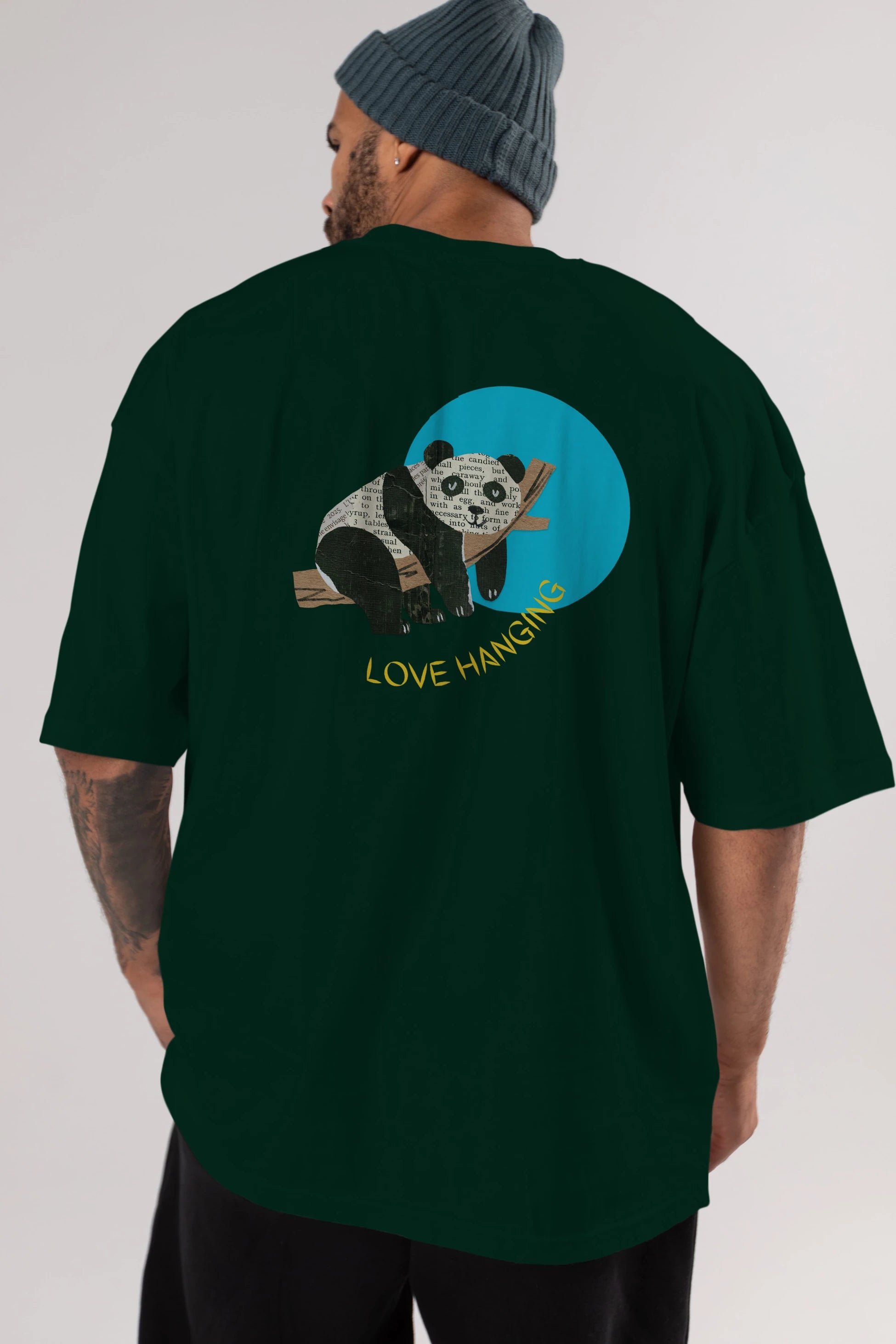 Panda Love Hanging Arka Baskılı Oversize t-shirt Erkek Kadın Unisex