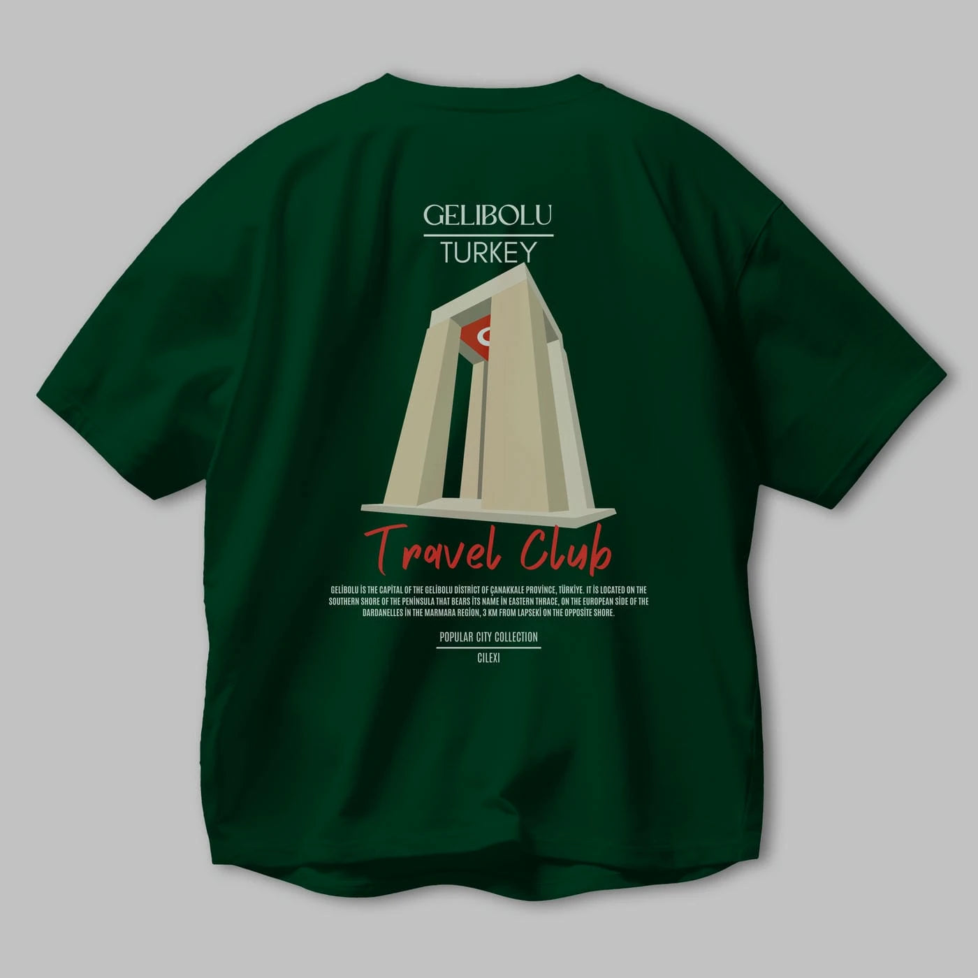 Gelibolu Turkey Arka Baskılı Oversize t-shirt Erkek Kadın Pamuk Bisiklet Yaka tişort