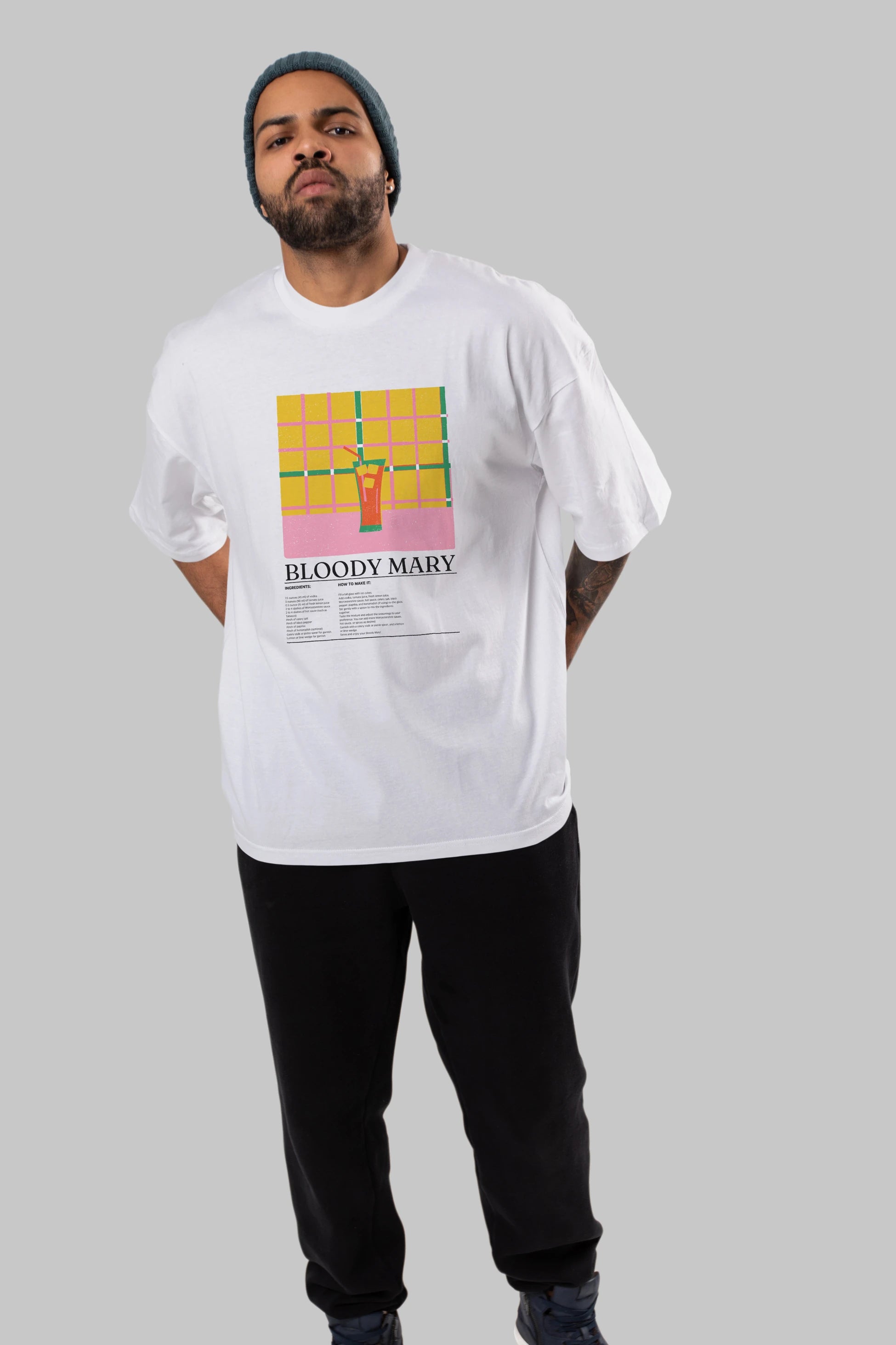 Bloody Mary Kokteyl Ön Baskılı Oversize t-shirt Erkek Kadın %100 Pamuk Bisiklet Yaka tişort