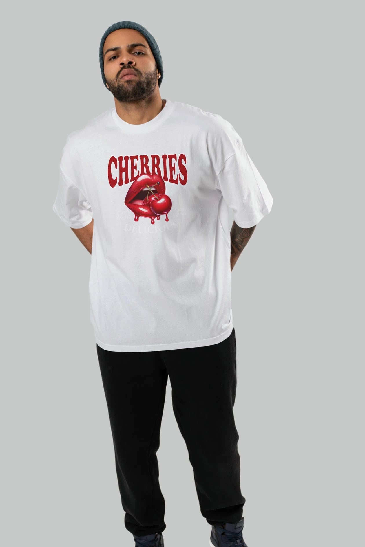 Cherry Cherries 2 Ön Baskılı Oversize t-shirt Erkek Kadın Pamuk Bisiklet Yaka tişort