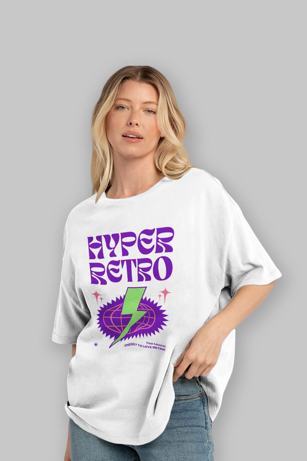Hyper Retro Yazılı Ön Baskılı Oversize t-shirt Erkek Kadın Unisex