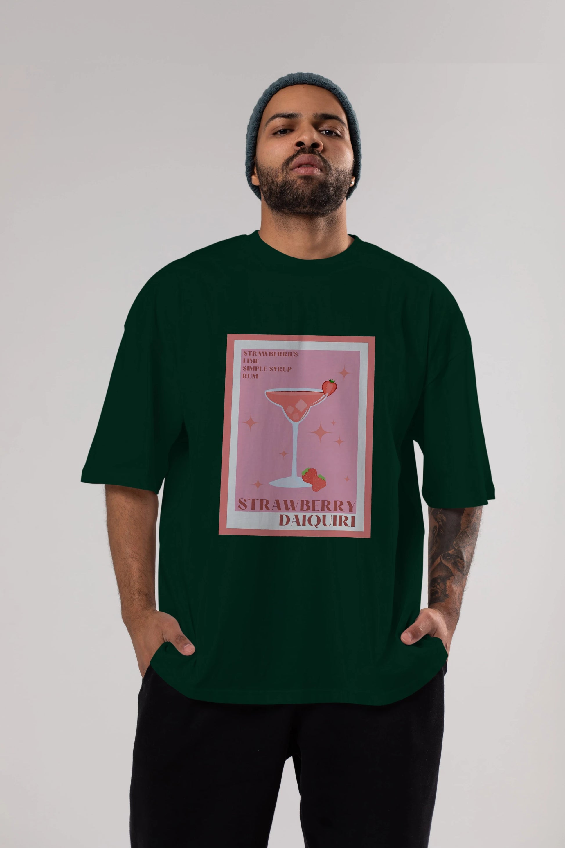 Strawberry Daiquiri Ön Baskılı Oversize t-shirt Erkek Kadın Unisex %100 Pamuk Bisiklet Yaka tişort