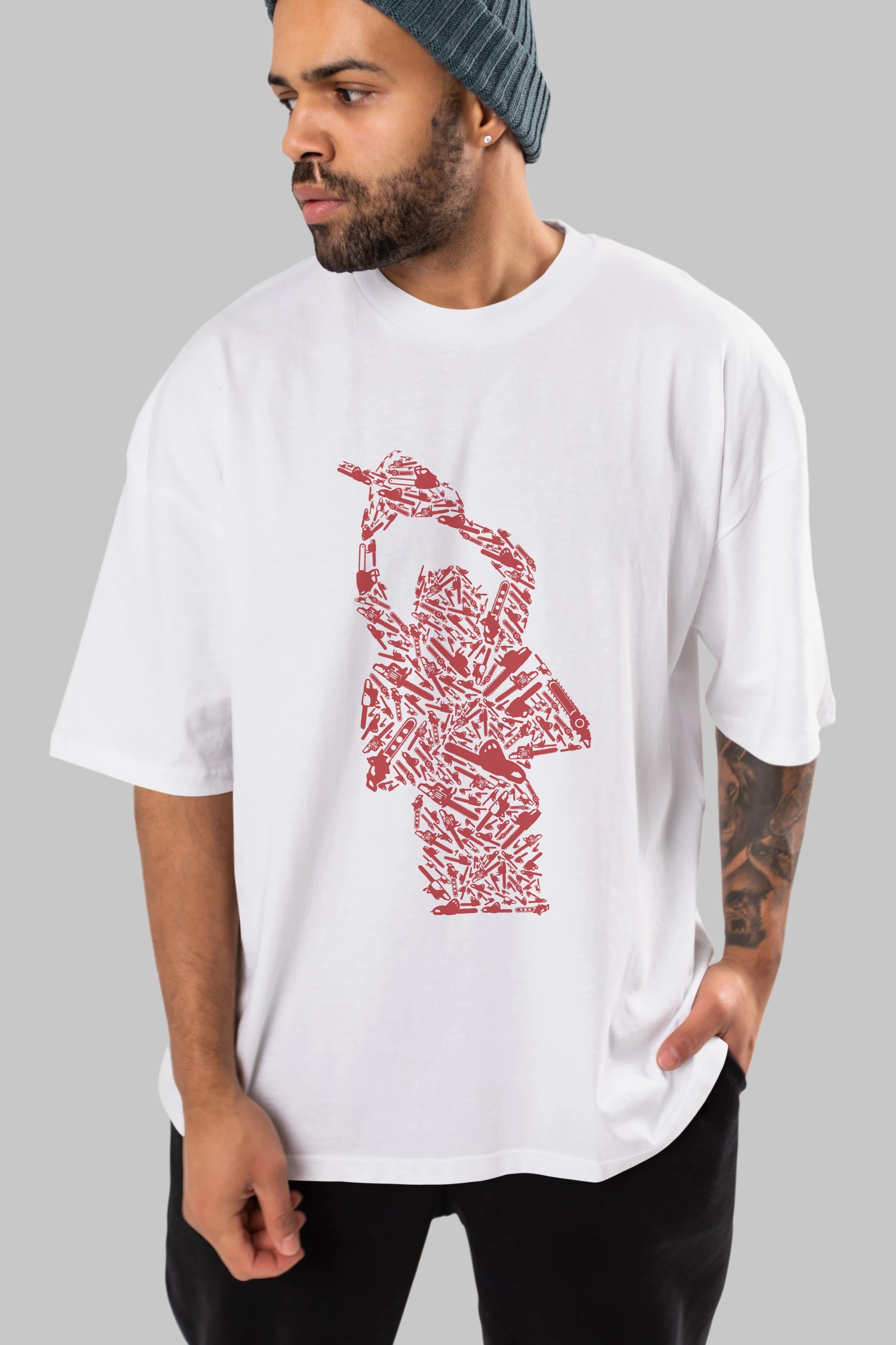 Chainsaw Ön Baskılı Oversize t-shirt %100 pamuk Erkek Kadın Unisex