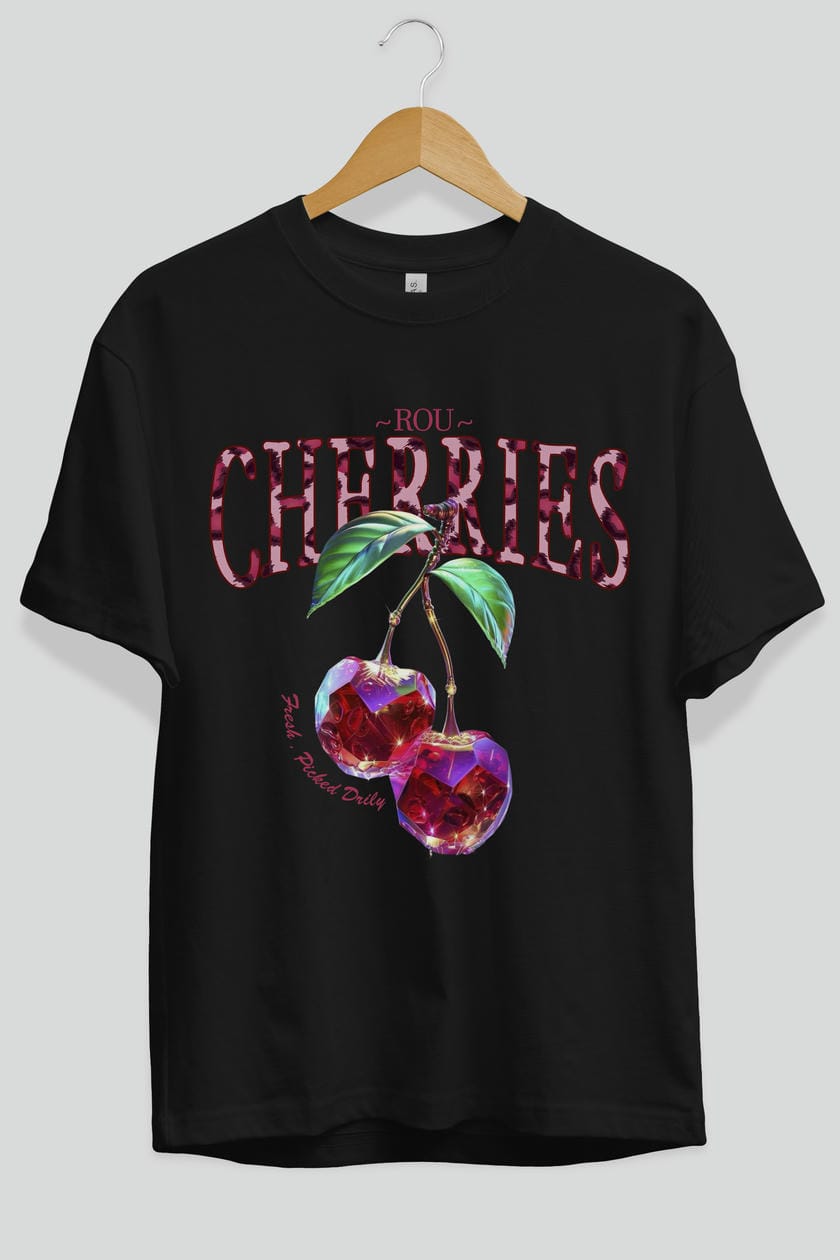 Cherry Cherries 4 Ön Baskılı Oversize t-shirt Erkek Kadın Pamuk Bisiklet Yaka tişort