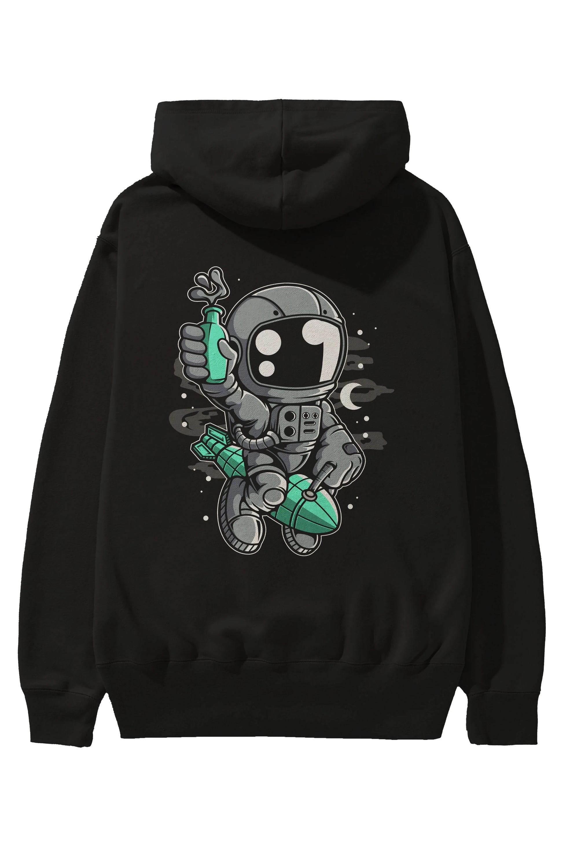 Astronaut Rocket Arka Baskılı Hoodie Oversize Kapüşonlu Sweatshirt Erkek Kadın Unisex