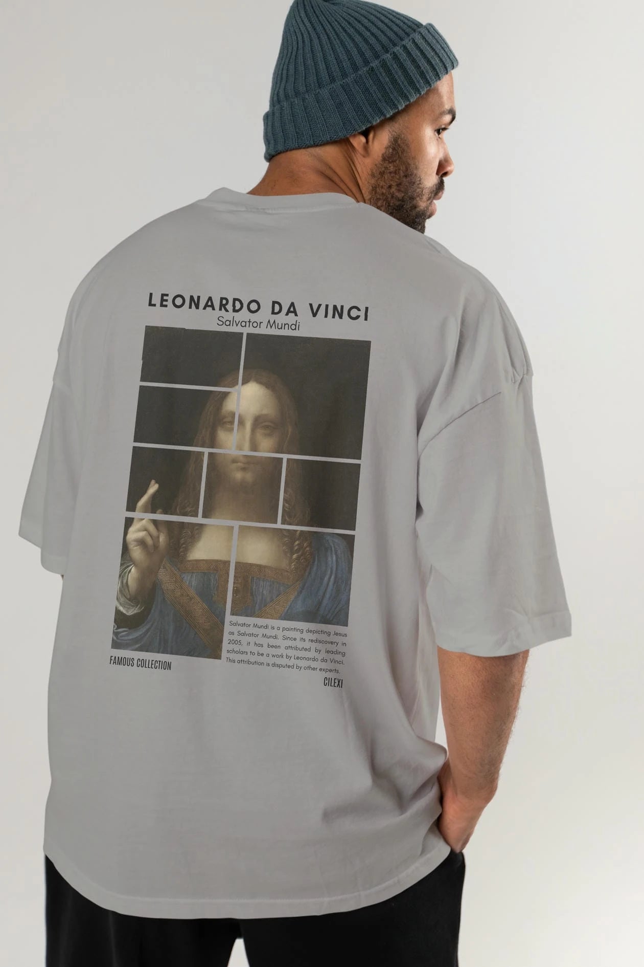 Salvador Mundi Arka Baskılı Oversize t-shirt Erkek Kadın Bisiklet Yaka Pamuk tişort