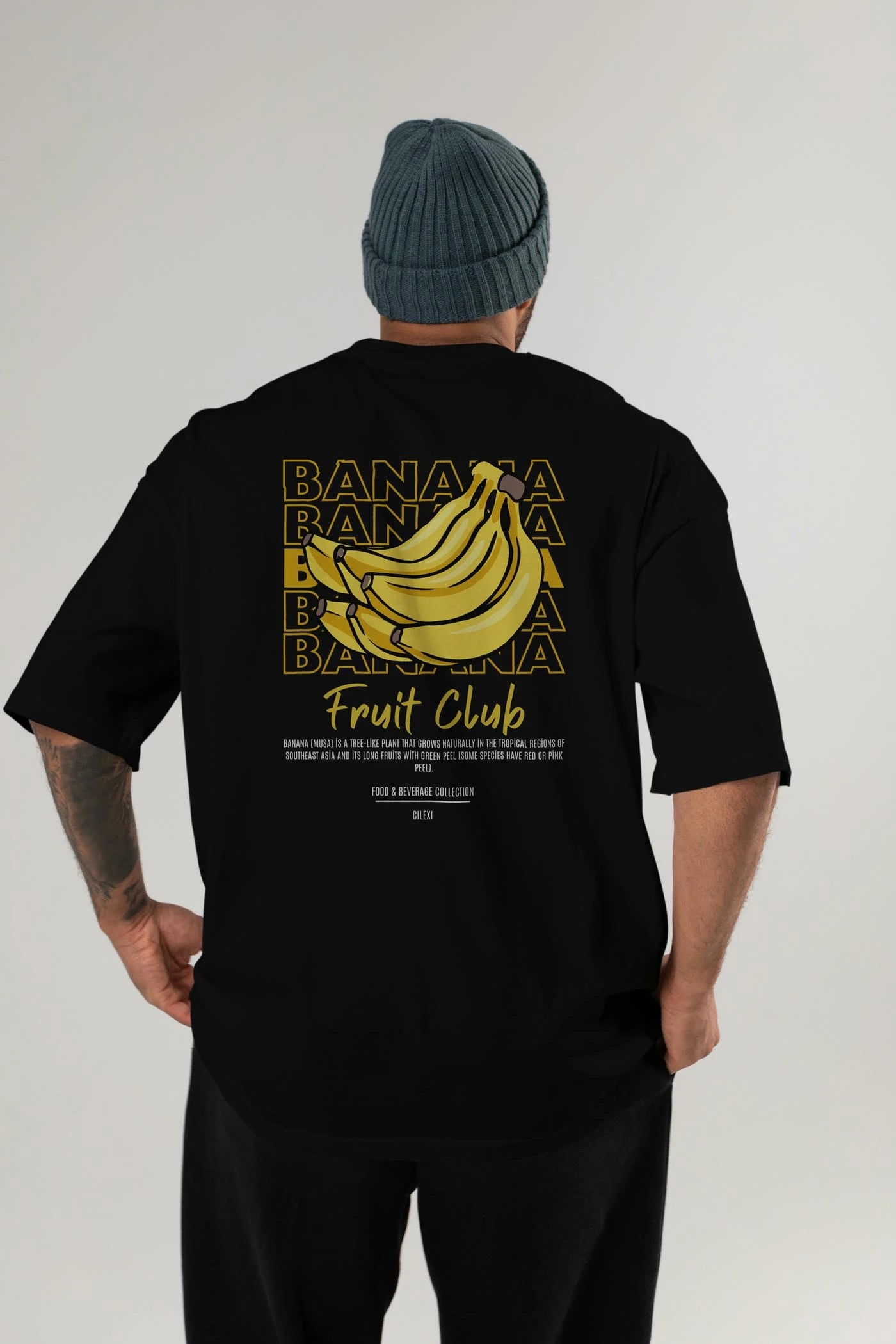 Banana Arka Baskılı Oversize t-shirt Erkek Kadın Pamuk Bisiklet Yaka tişort