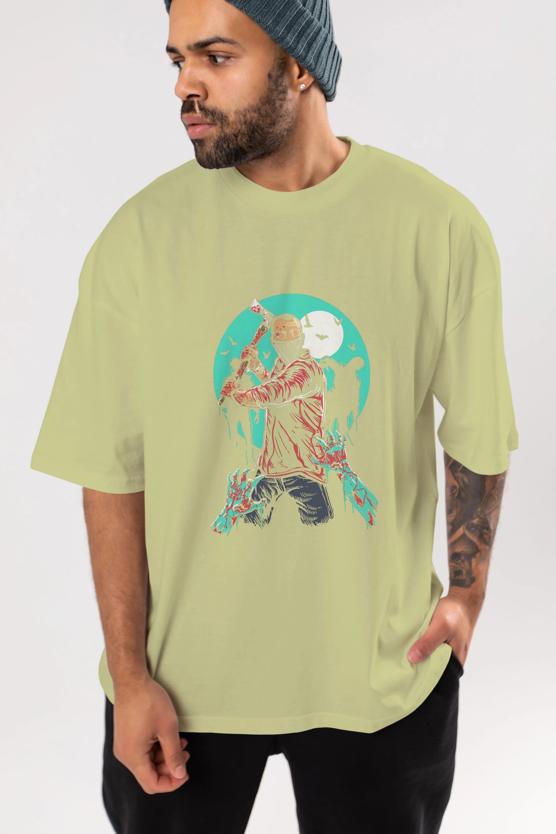 Zombie Killer Ön Baskılı Oversize t-shirt Erkek Kadın Unisex %100 Pamuk tişort