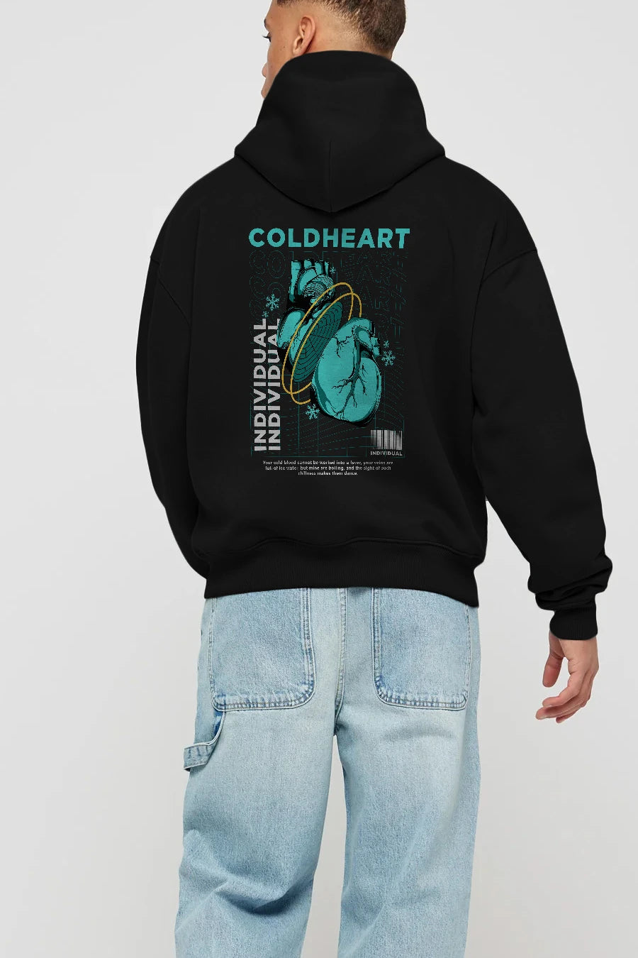 Cold Heart Arka Baskılı Hoodie Oversize Kapüşonlu Sweatshirt Erkek Kadın Unisex