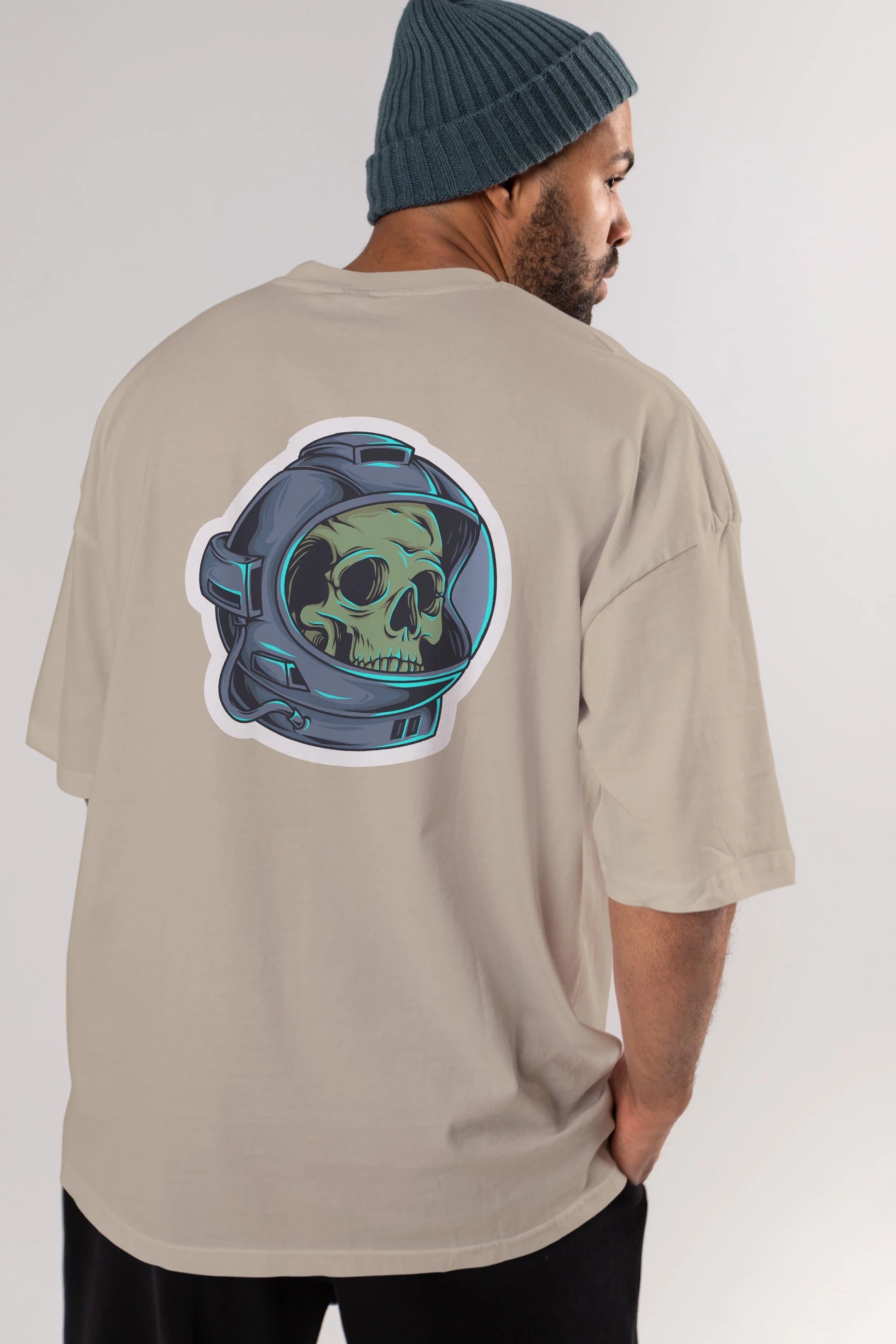 Astroskull Sticker Arka Baskılı Oversize t-shirt Erkek Kadın Unisex