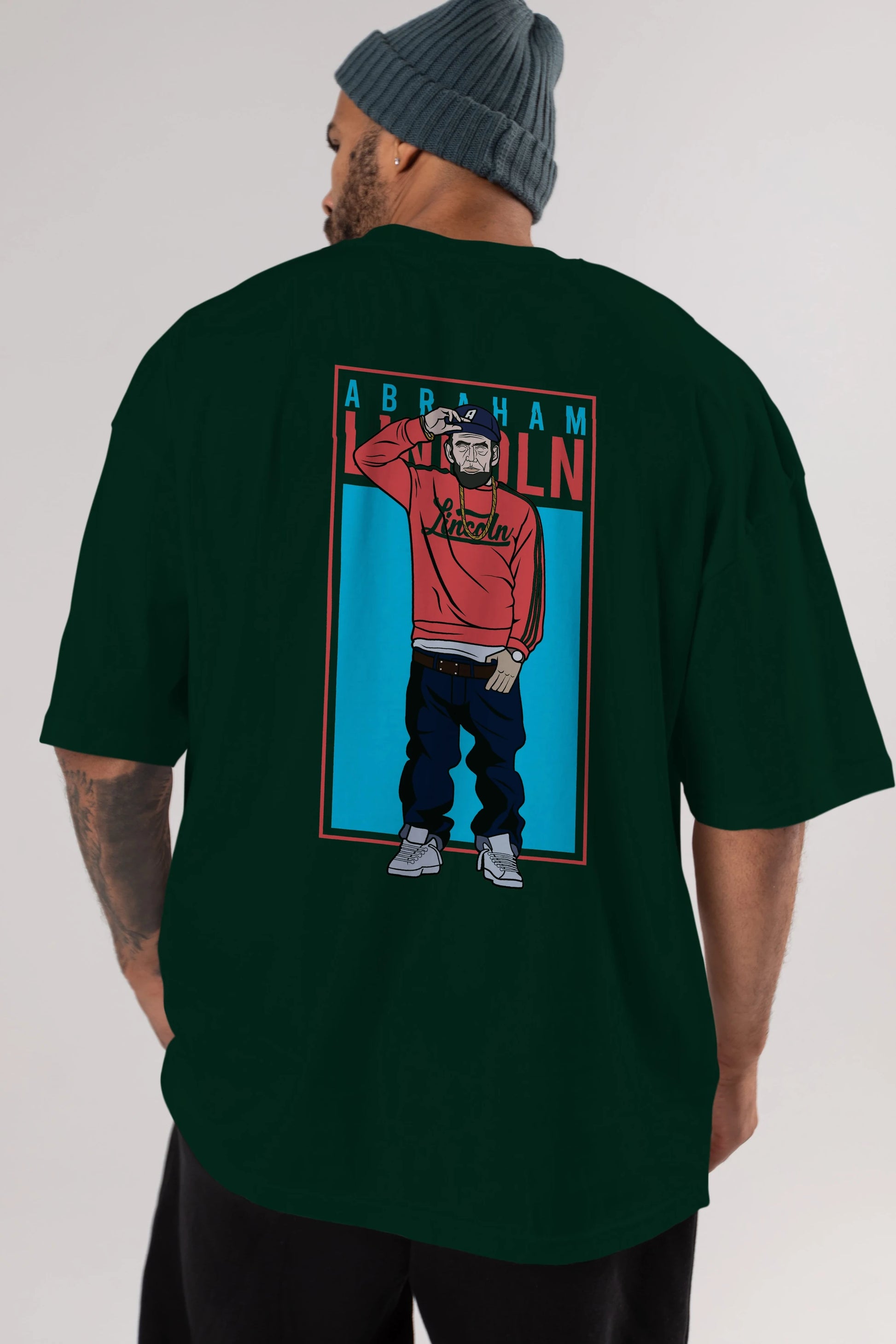 Abraham Lincoln Arka Baskılı Oversize t-shirt Erkek Kadın Unisex %100 Pamuk tişort