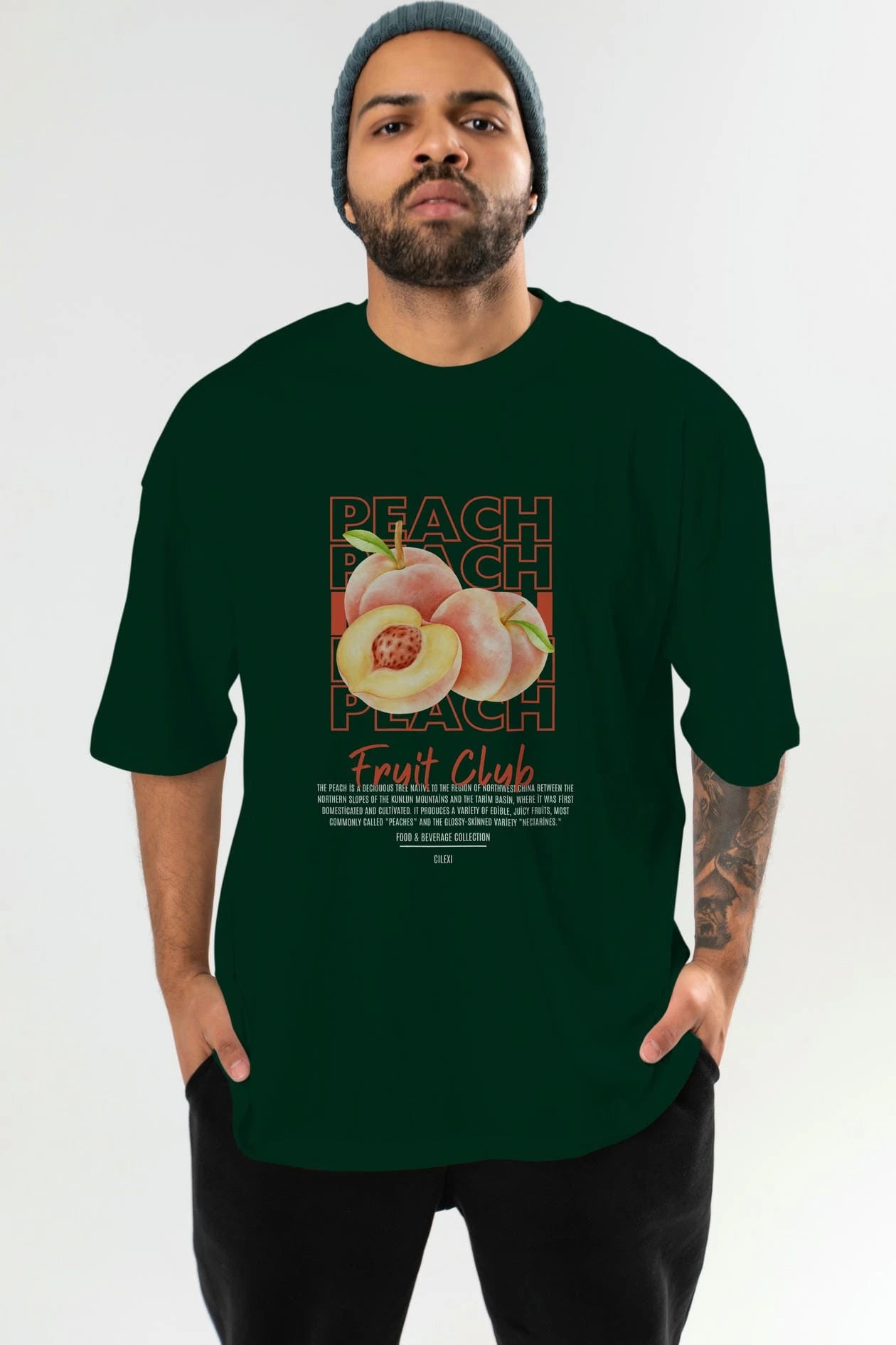 Peach Ön Baskılı Oversize t-shirt Erkek Kadın Pamuk Bisiklet Yaka tişort