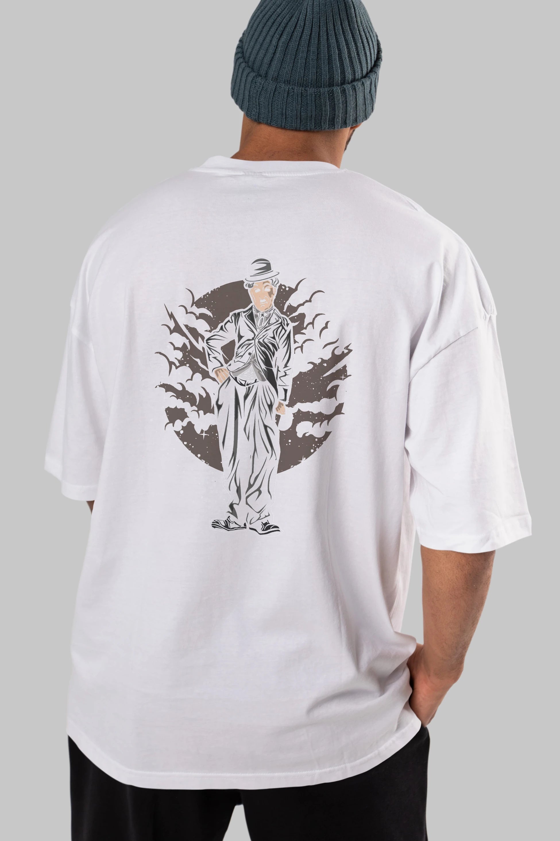 CHAPLIN Arka Baskılı Oversize t-shirt Erkek Kadın Unisex %100 Pamuk