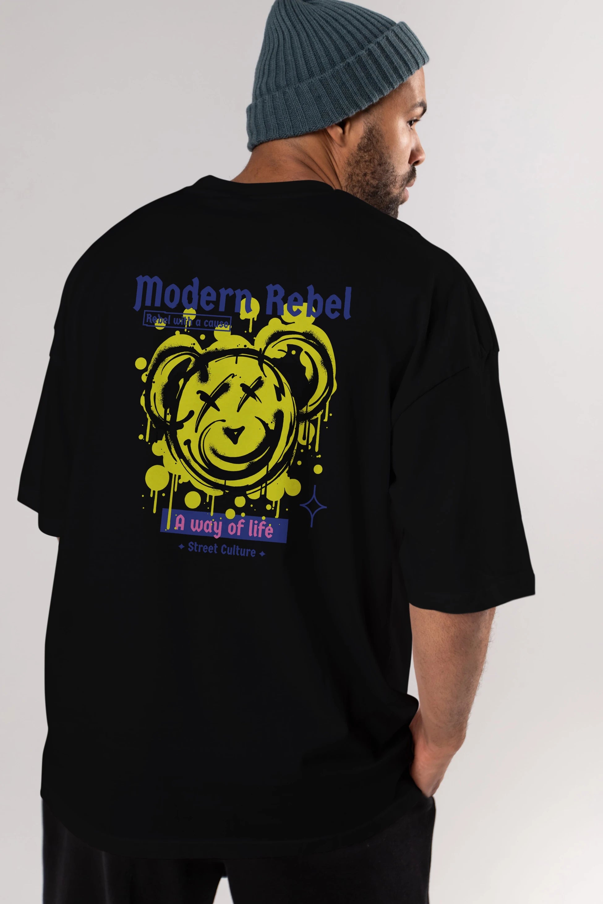Modern Rebel Bear Arka Baskılı Oversize t-shirt Erkek Kadın Unisex