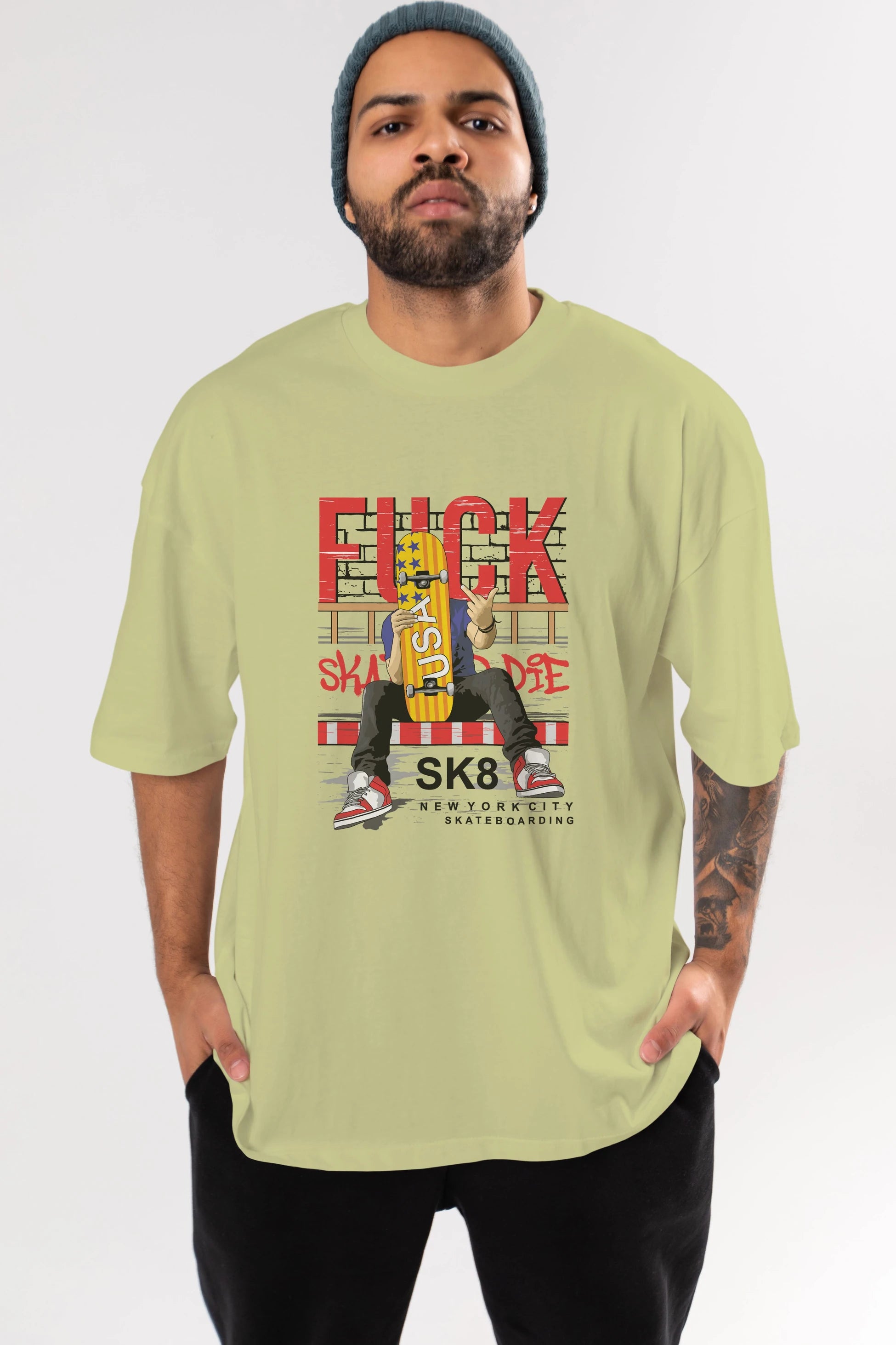 Skate or Die Ön Baskılı Oversize t-shirt Erkek Kadın Unisex