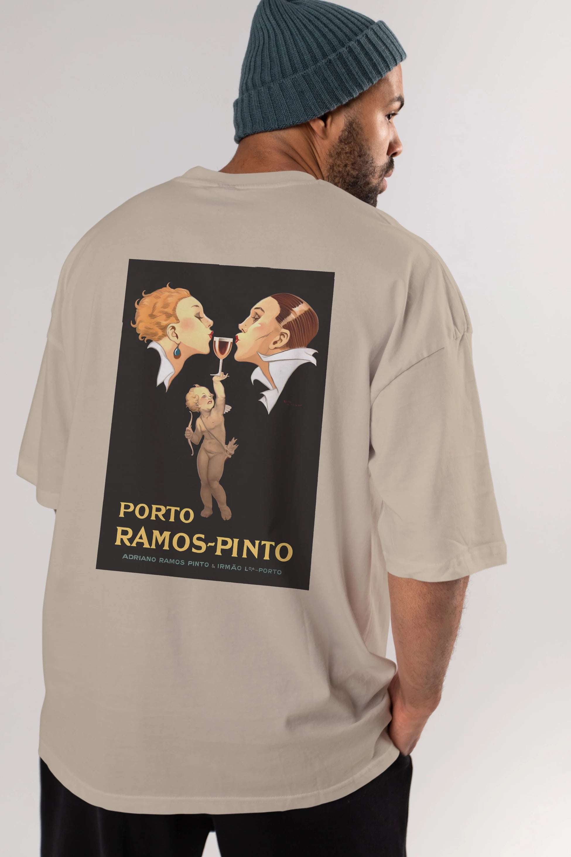 Porto Ramos Pinto Arka Baskılı Oversize t-shirt Erkek Kadın Unisex %100 Pamuk Bisiklet Yaka tişort