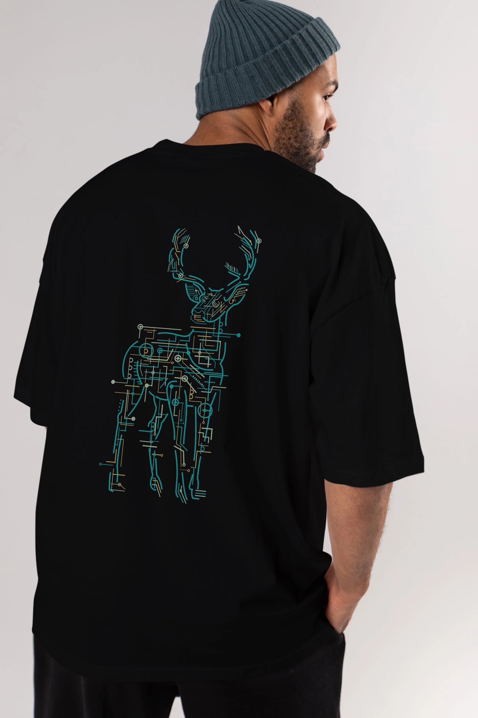Electric Deer Arka Baskılı Oversize t-shirt %100 pamuk Erkek Kadın Unisex