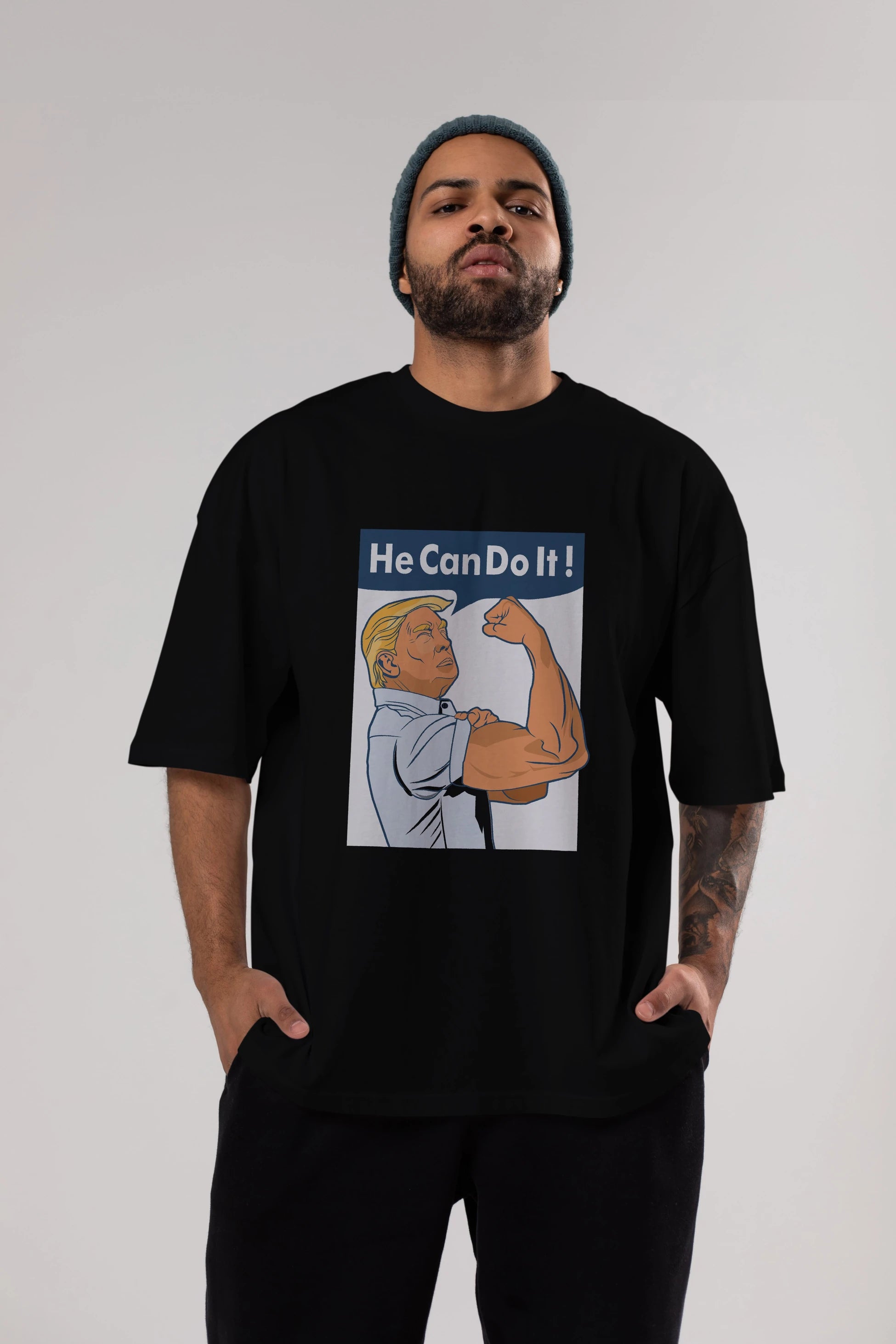 He Can Do It Trump Ön Baskılı Oversize t-shirt Erkek Kadın Unisex %100 Pamuk tişort