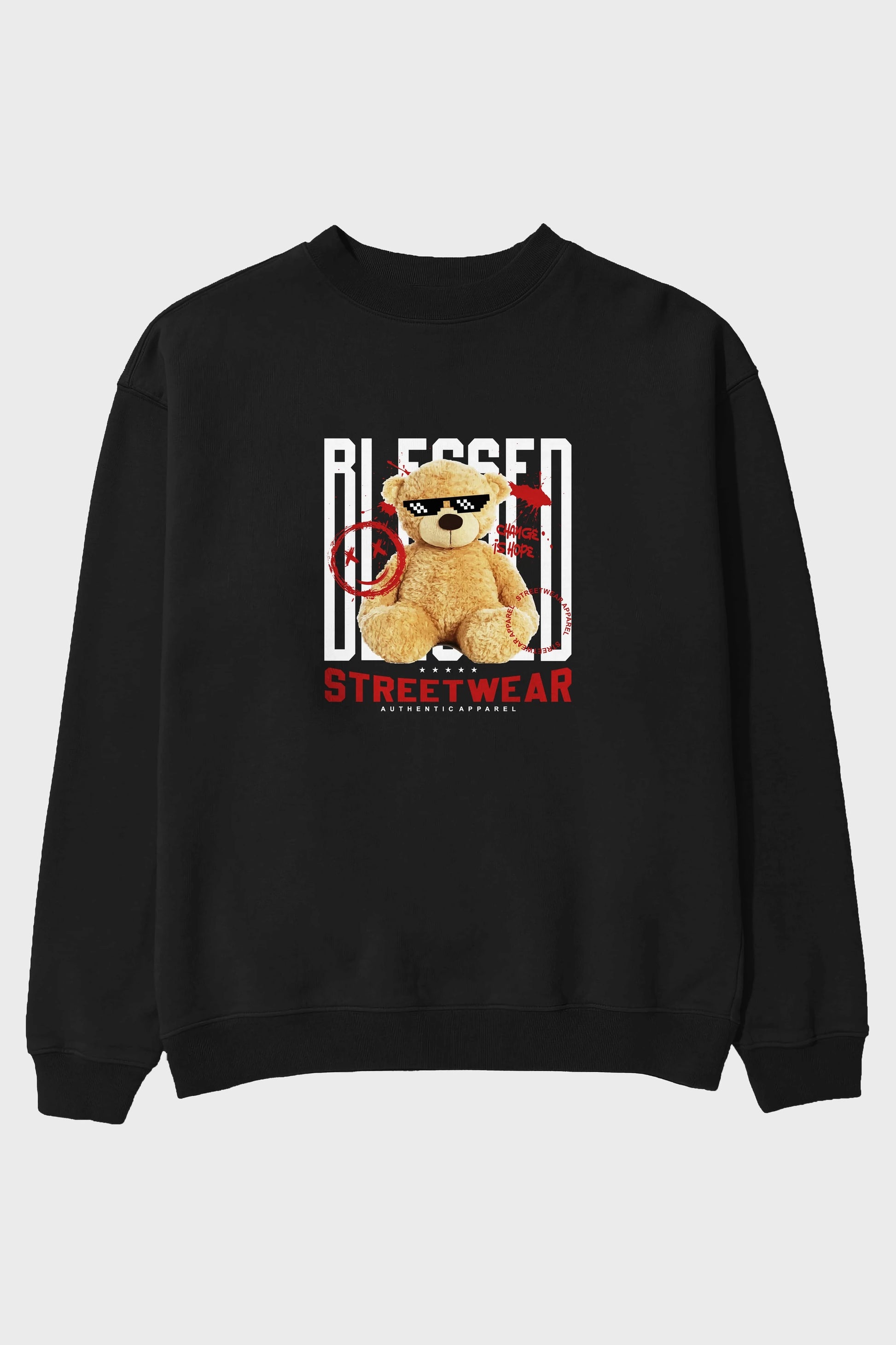 Blessed Bear Ön Baskılı Oversize Sweatshirt Erkek Kadın Unisex