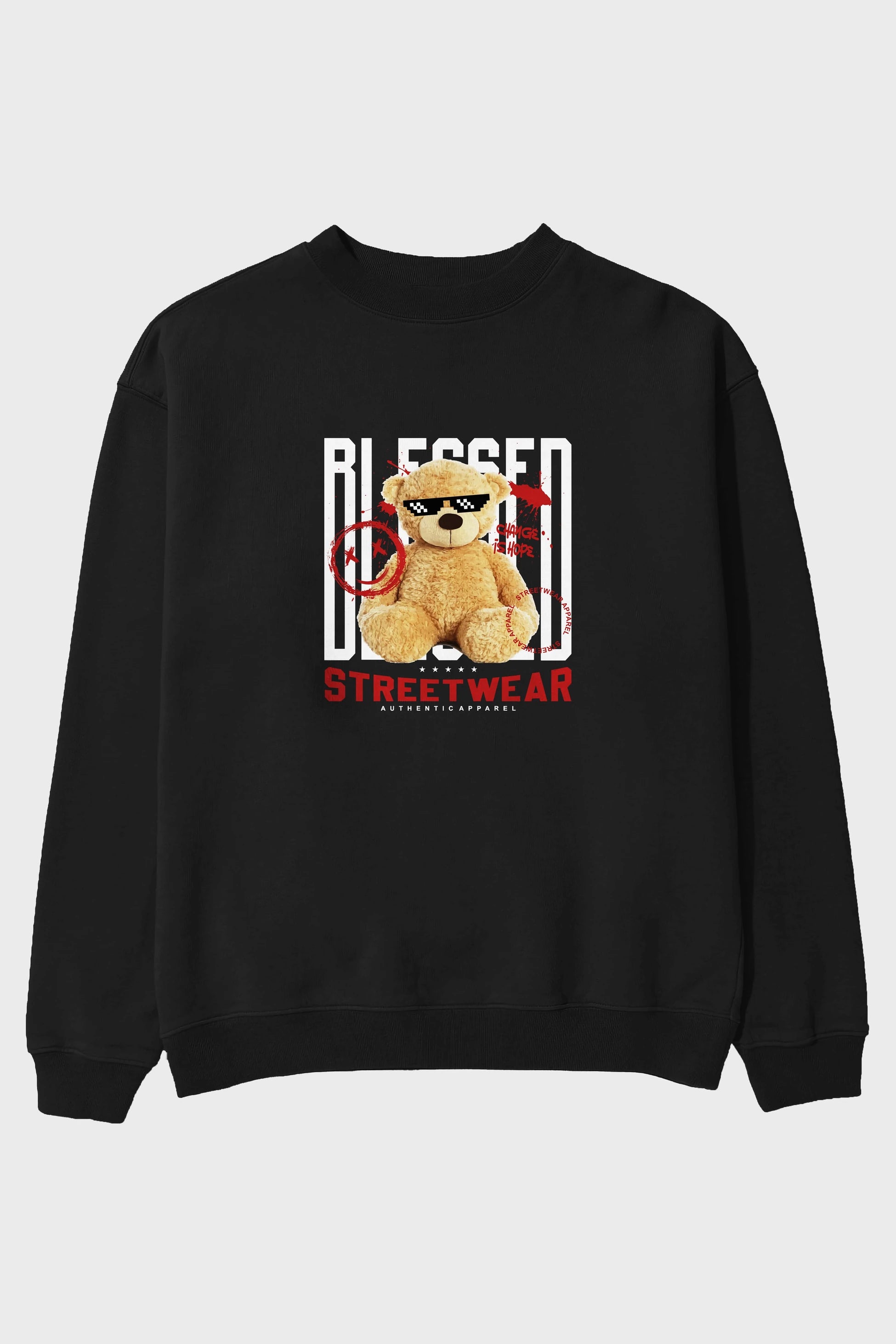 Blessed Bear Ön Baskılı Oversize Sweatshirt Erkek Kadın Unisex