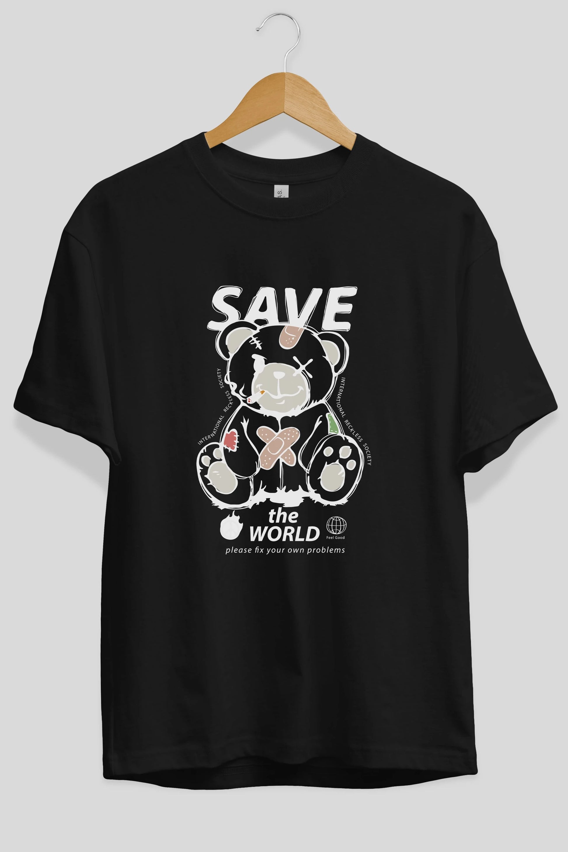 Save the World Bear Ön Baskılı Oversize t-shirt Erkek Kadın Unisex