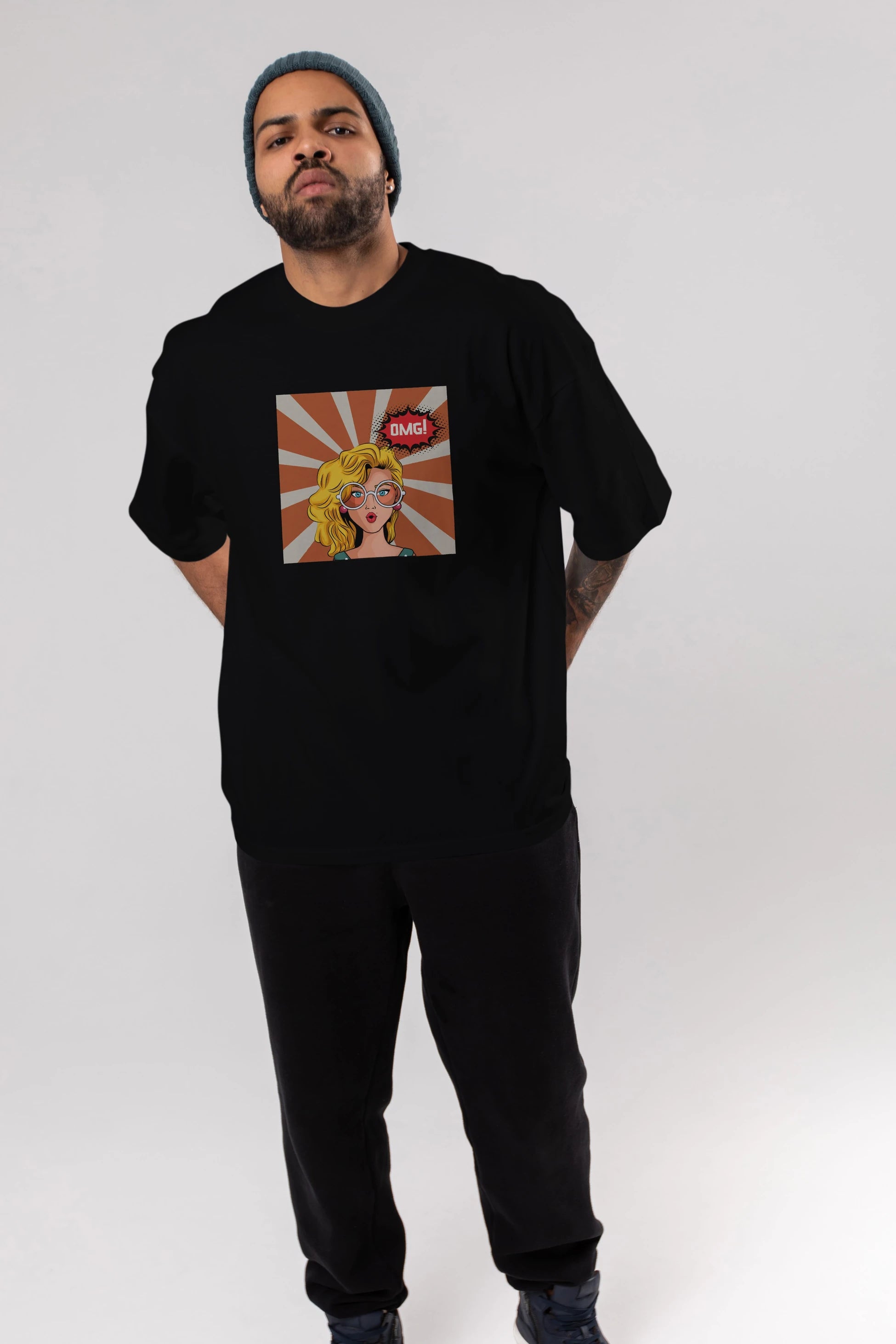 OMG Yazılı Retro Ön Baskılı Oversize t-shirt Erkek Kadın Unisex