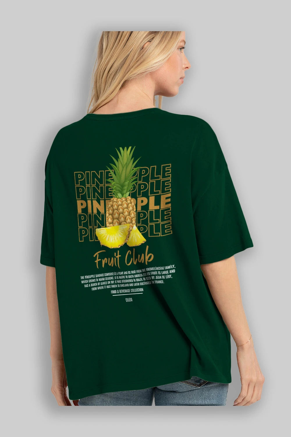 Pineapple Arka Baskılı Oversize t-shirt Erkek Kadın Pamuk Bisiklet Yaka tişort