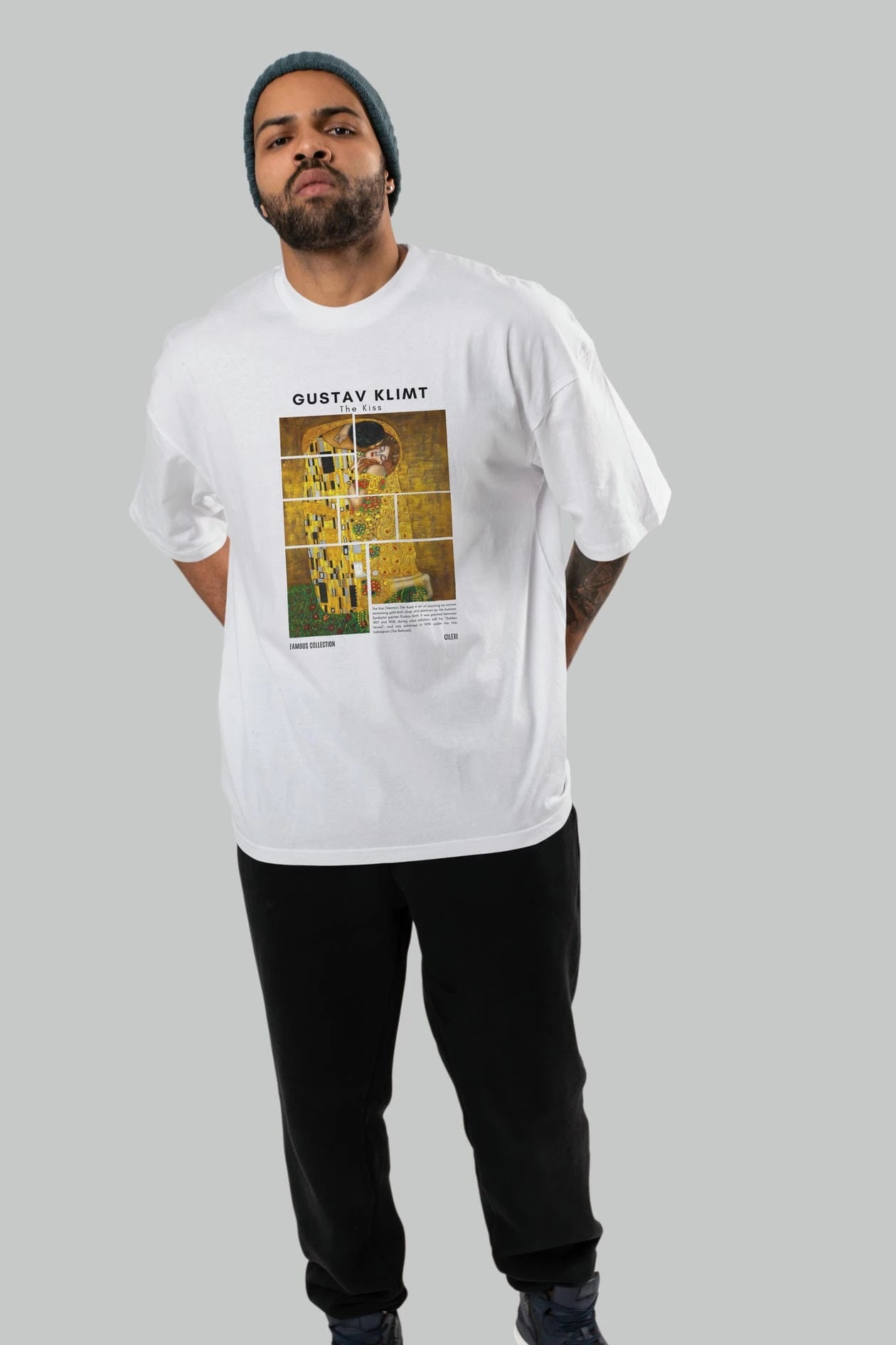 Gustav Klimt The Kiss ön Baskılı Oversize t-shirt Erkek Kadın Bisiklet Yaka Pamuk tişort