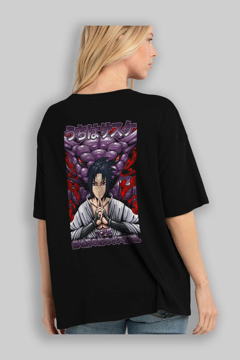 NARUTO SASUKE UCHIHA Anime Arka Baskılı Oversize t-shirt Erkek Kadın Unisex