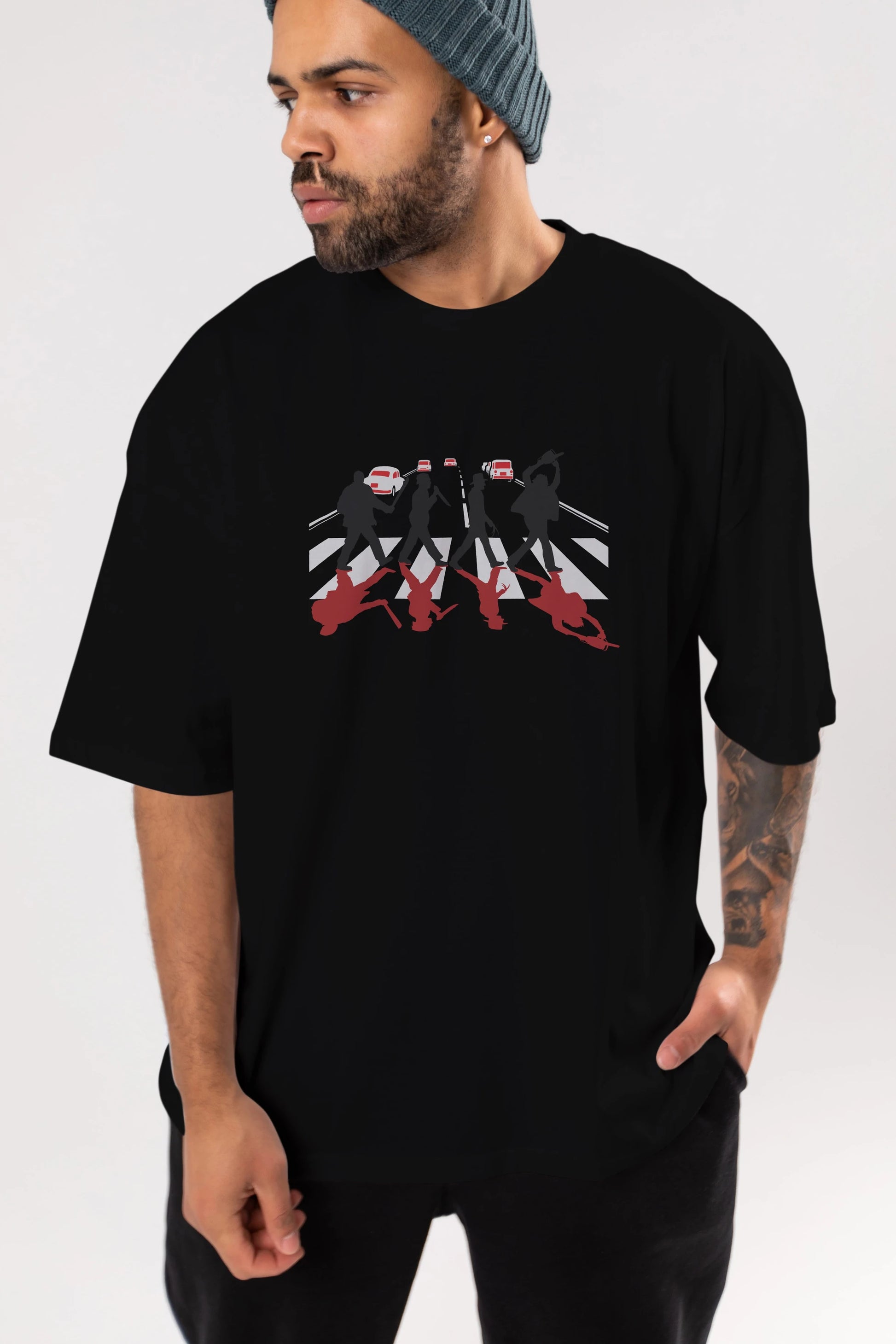 Abbey Road Killer Red Ön Baskılı Oversize t-shirt %100 pamuk Erkek Kadın Unisex