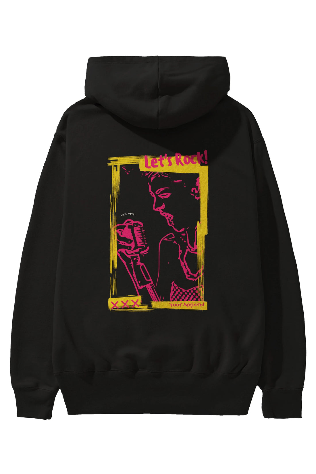 Let's Rock Yazılı Arka Baskılı Oversize Hoodie Kapüşonlu Sweatshirt Erkek Kadın Unisex
