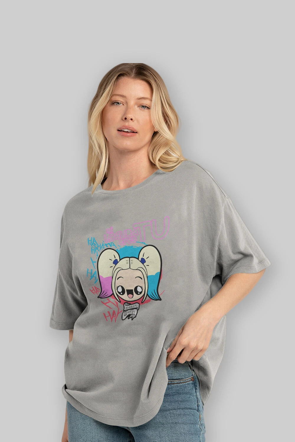 Harley Quinn Ön Baskılı Oversize t-shirt Erkek Kadın Unisex %100 Pamuk Bisiklet Yaka tişort