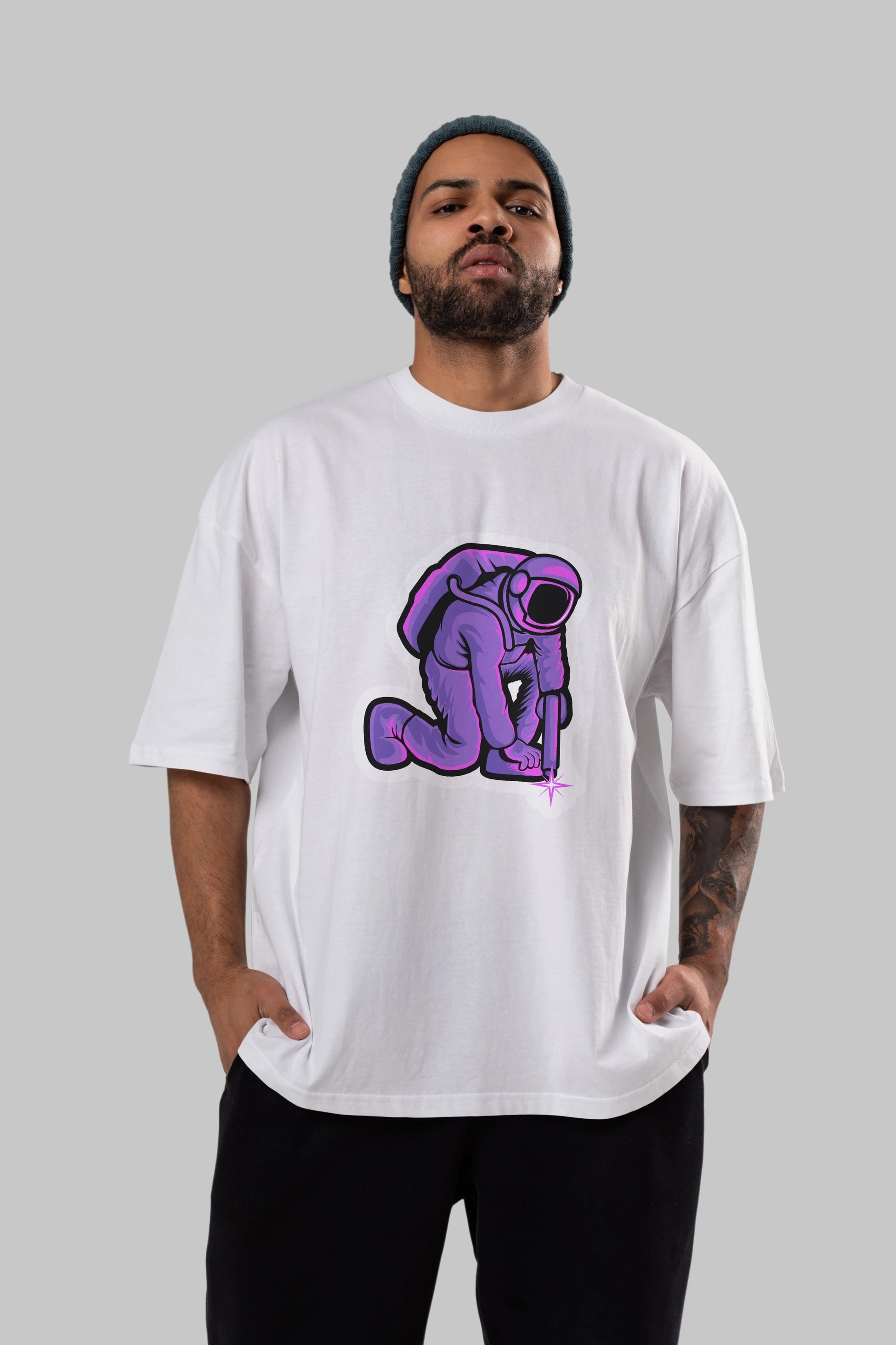 Welding in Space Sticker Ön Baskılı Oversize t-shirt Erkek Kadın Unisex
