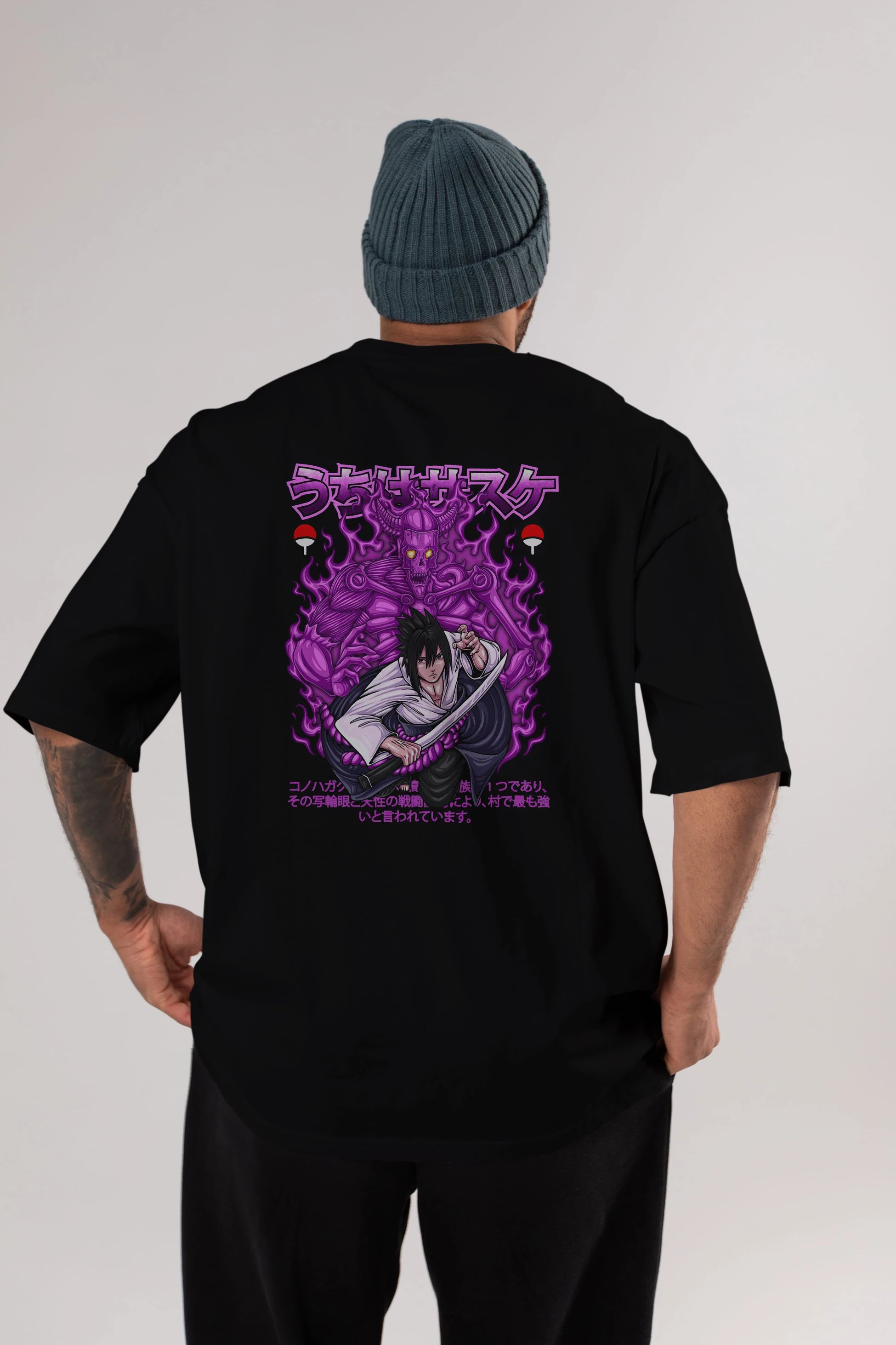 SASUKE UCHIHA NARUTO Anime Arka Baskılı Oversize t-shirt Erkek Kadın Unisex
