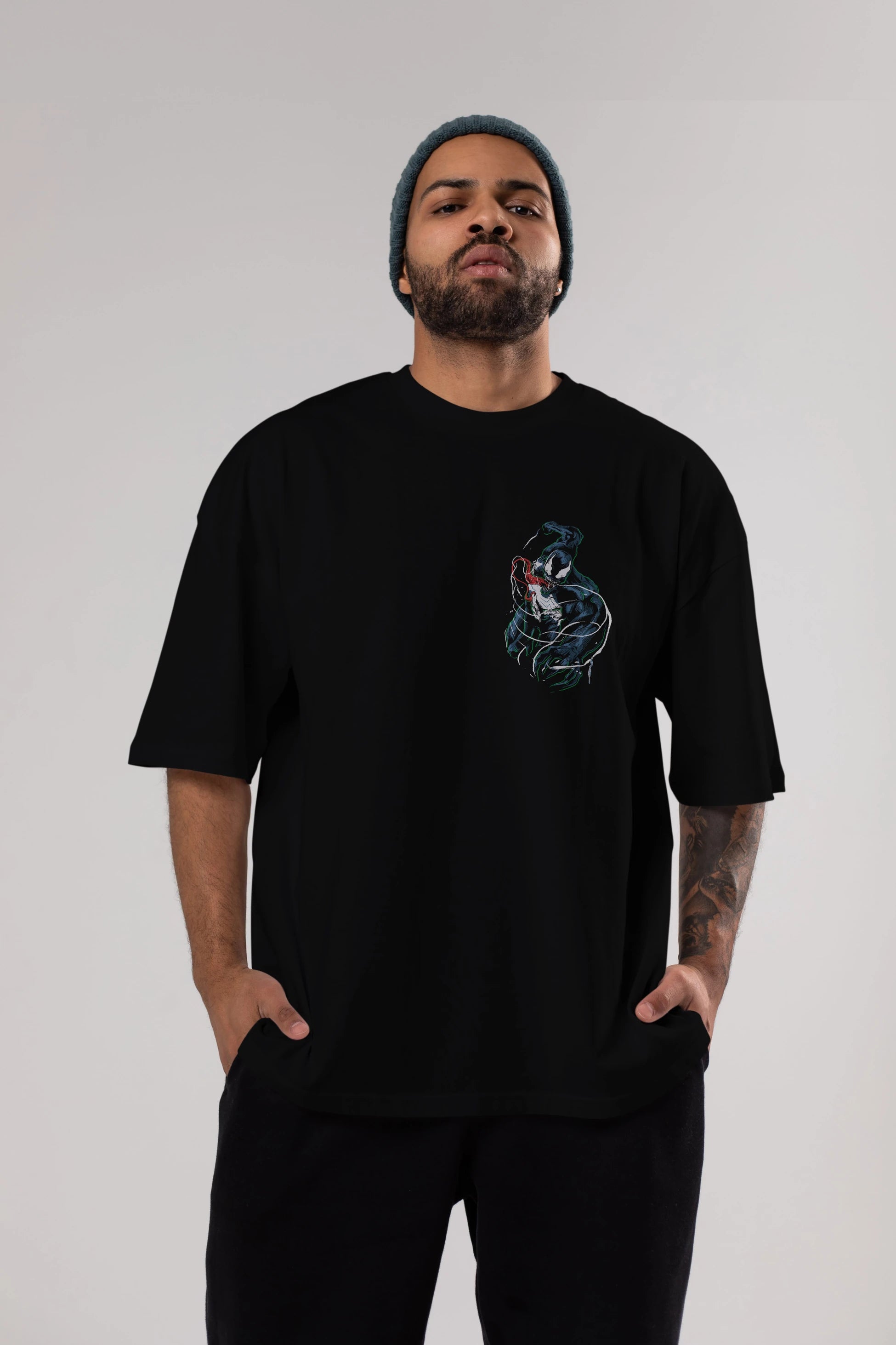 Venom (5) Ön Sol Baskılı Oversize t-shirt Erkek Kadın Unisex %100 Pamuk Bisiklet Yaka tişort