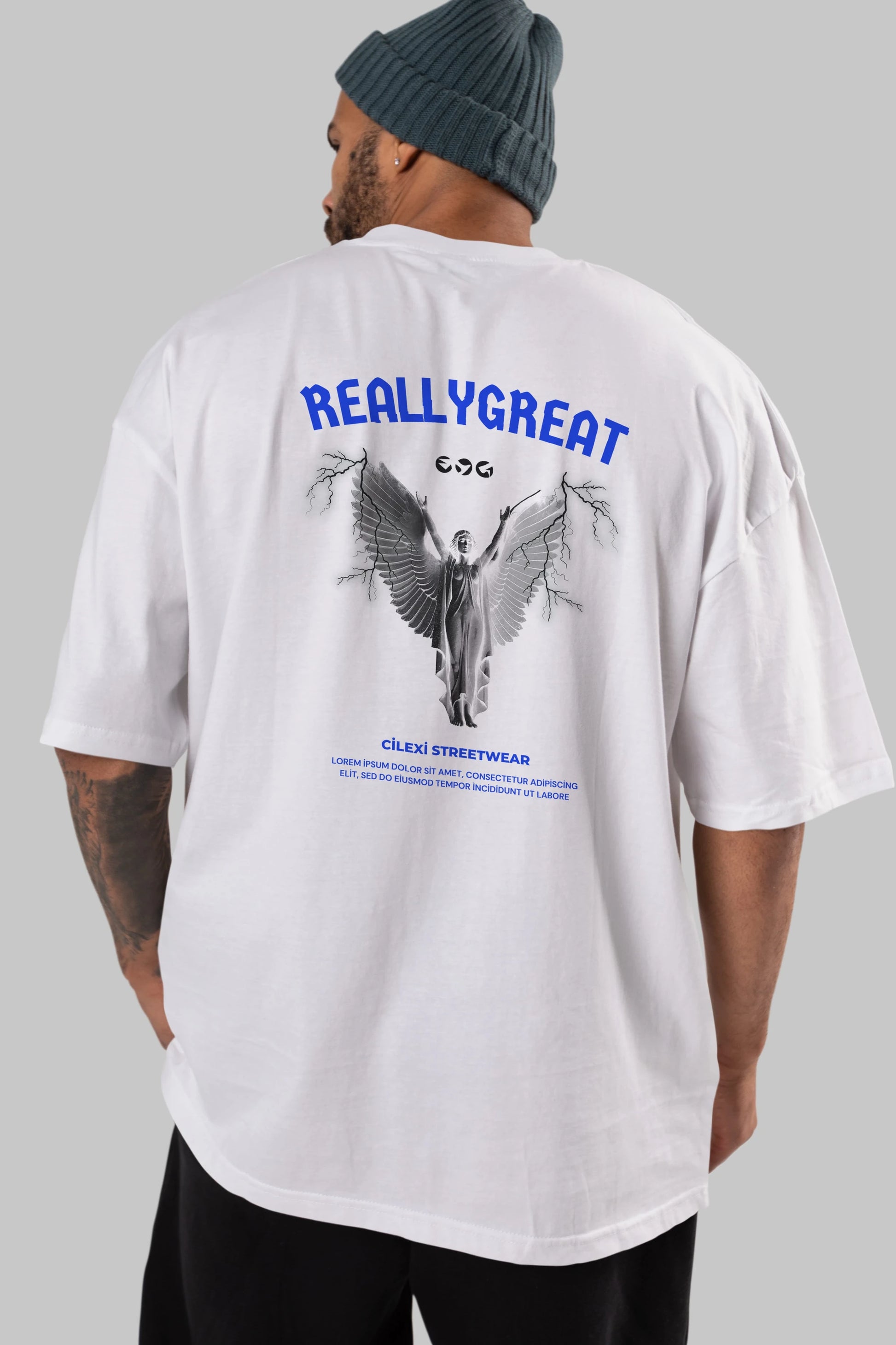 Reallygreat Angel Arka Baskılı Oversize t-shirt Erkek Kadın Unisex