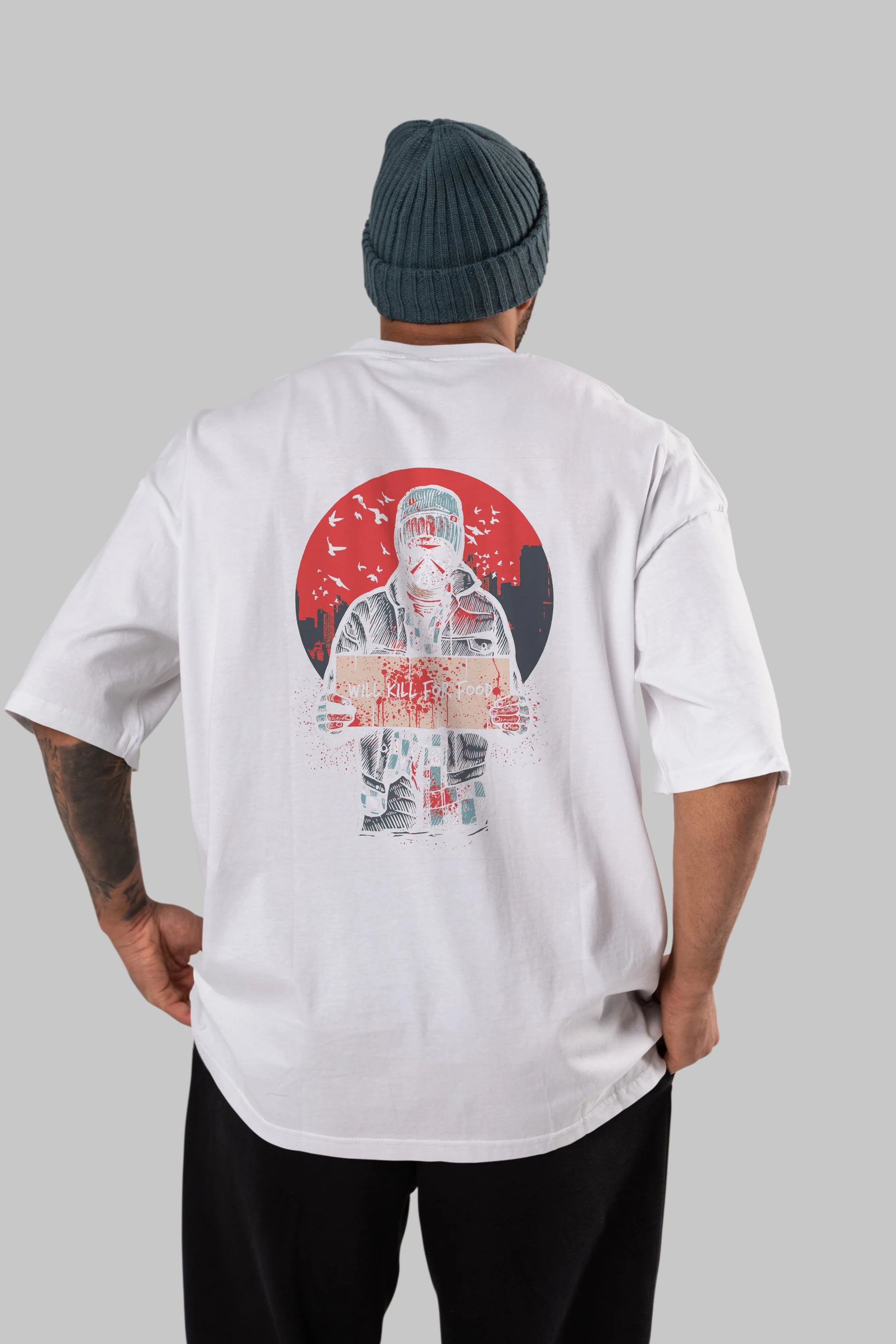 Kill For Food Arka Baskılı Oversize t-shirt Erkek Kadın Unisex %100 Pamuk
