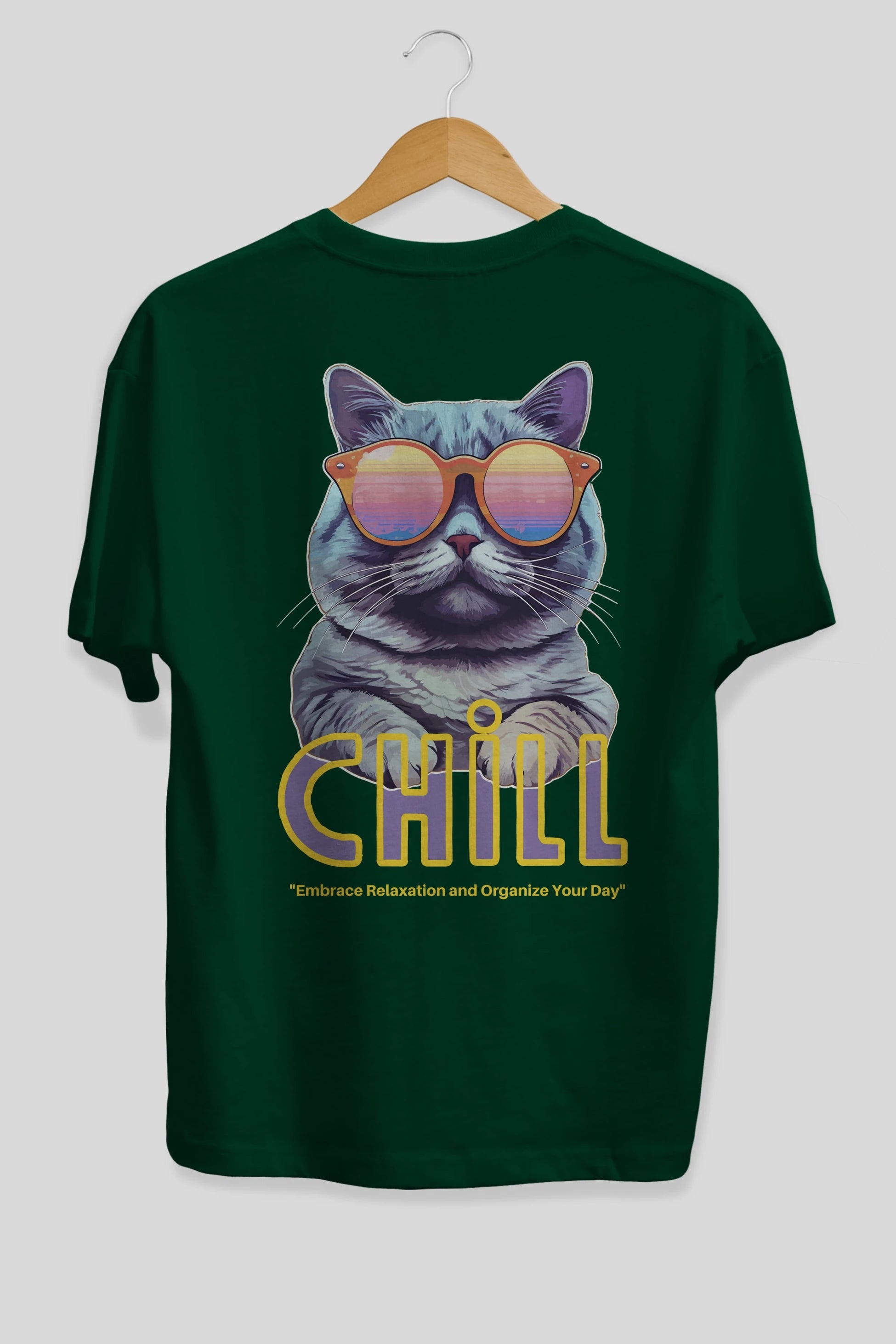 Chill Cat Arka Baskılı Oversize t-shirt Erkek Kadın Unisex