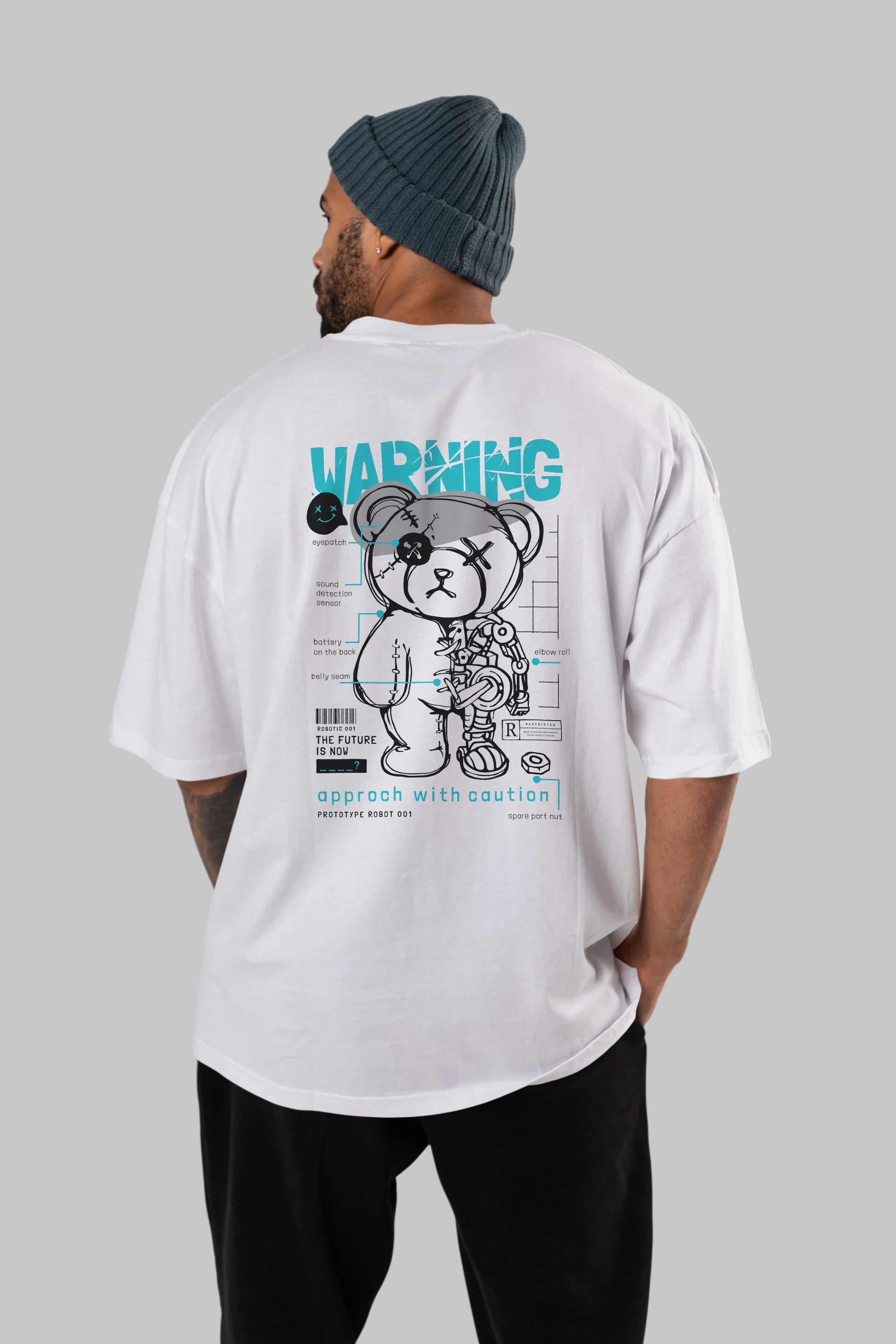 Teddy Bear Warning Arka Baskılı Oversize t-shirt Erkek Kadın Unisex