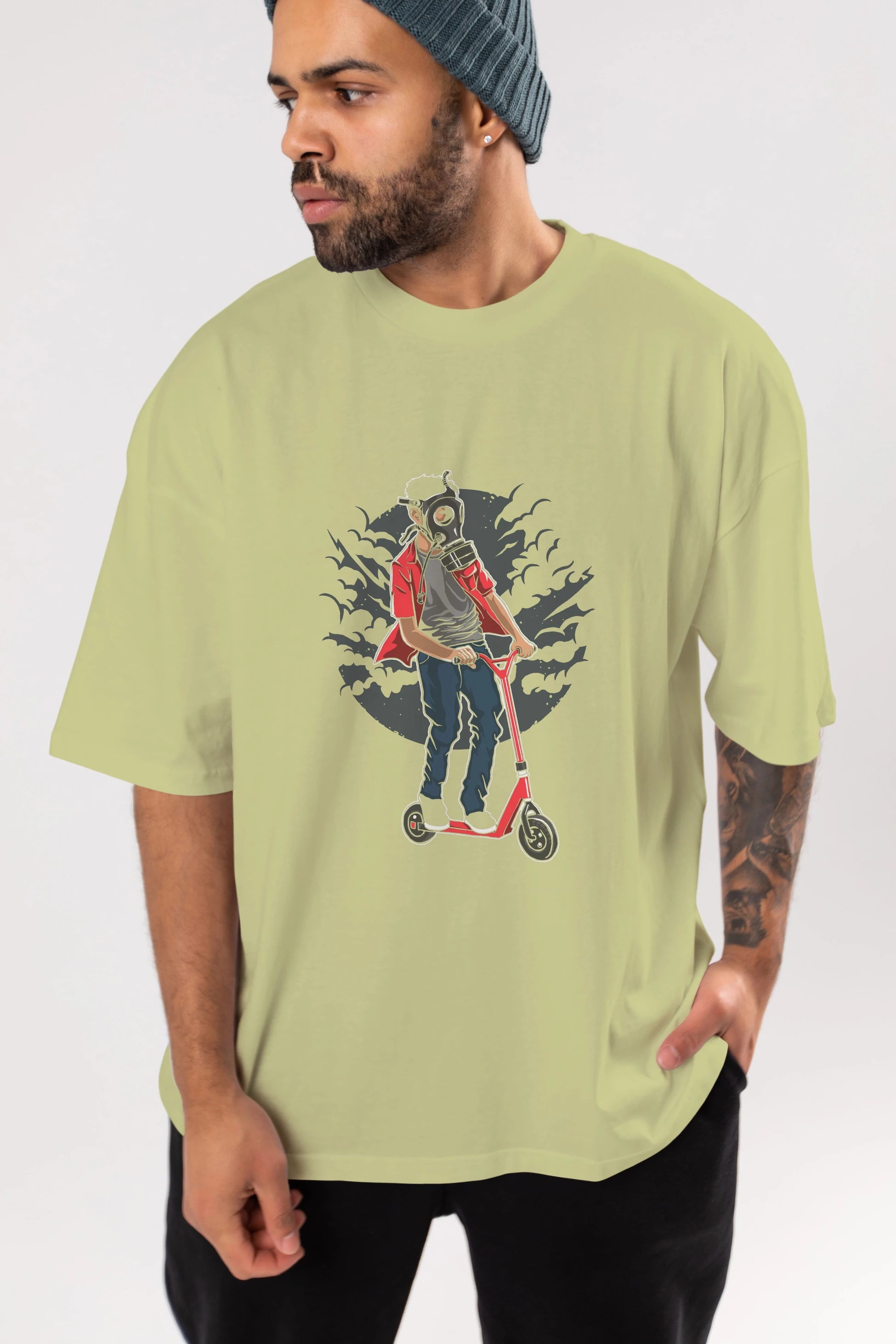 Gasmask Rider Ön Baskılı Oversize t-shirt Erkek Kadın Unisex %100 Pamuk tişort