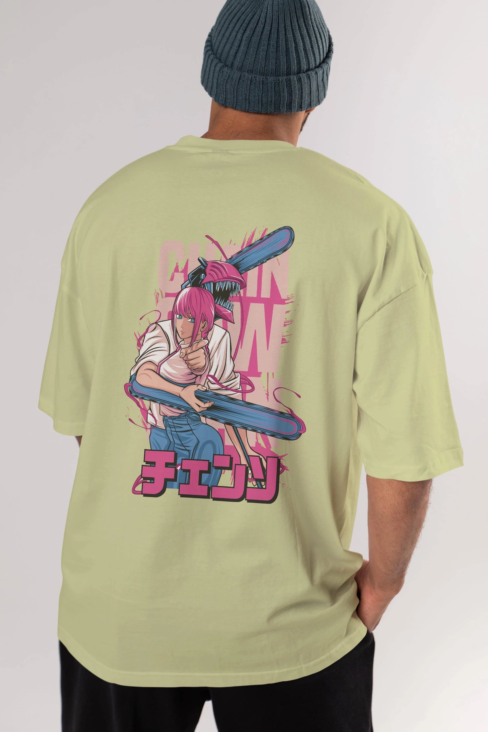 DENJI and MAKIMA Anime Arka Baskılı Oversize t-shirt Erkek Kadın Unisex